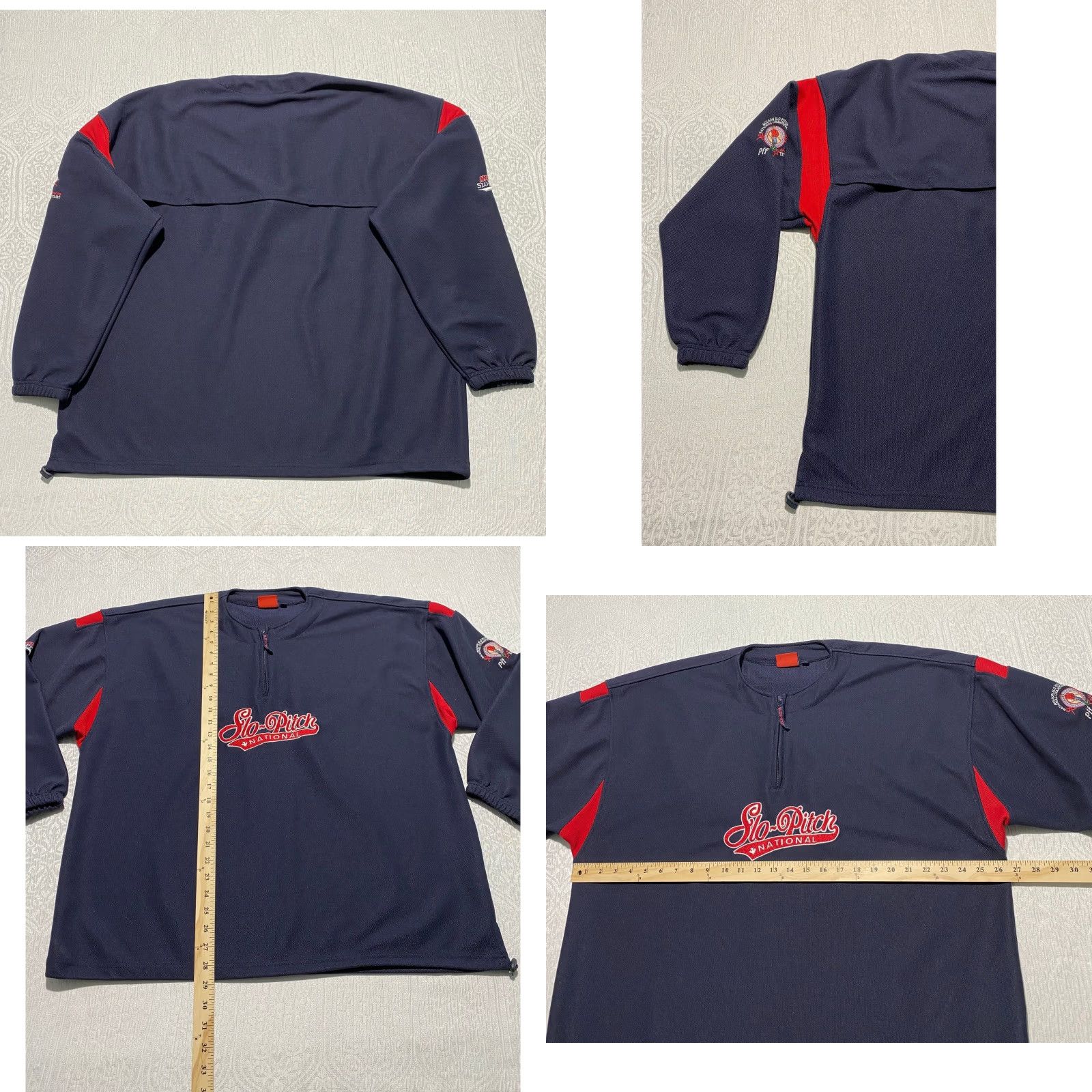 Vintage SPN Slo Pitch National Championship Pullover Jersey Mens XL 1/4 Zip Navy Red Blue Polyester Knit Pockets 100% Sweatshirt? Size US XL / EU 56 / 4 - 8 Thumbnail