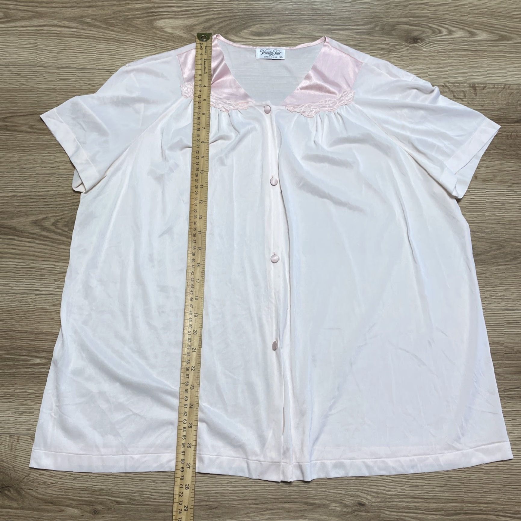 Vintage VINTAGE Vanity Fair Pajama Top Womens XL Pink Nylon Short Sleeve Button V-Neck Sheer Sleepwear Size XL / US 12-14 / IT 48-50 - 3 Thumbnail