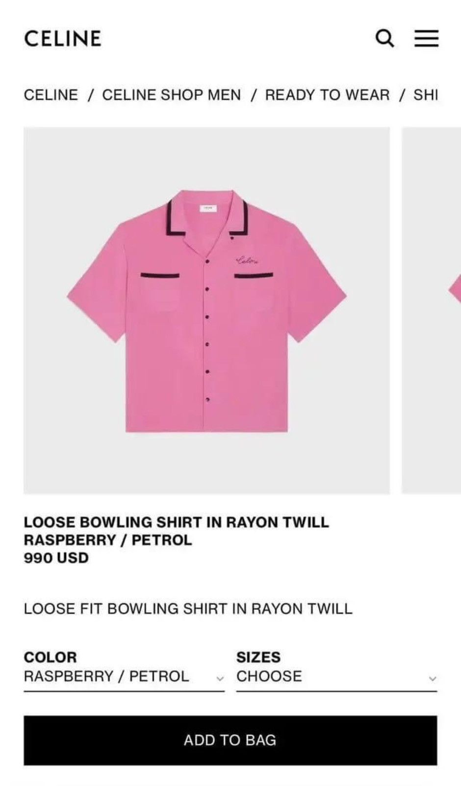 Celine × Hedi Slimane SS22 Loose Bowling Shirt Hawaiian Short Sleeve Size US S / EU 44-46 / 1 - 3 Thumbnail