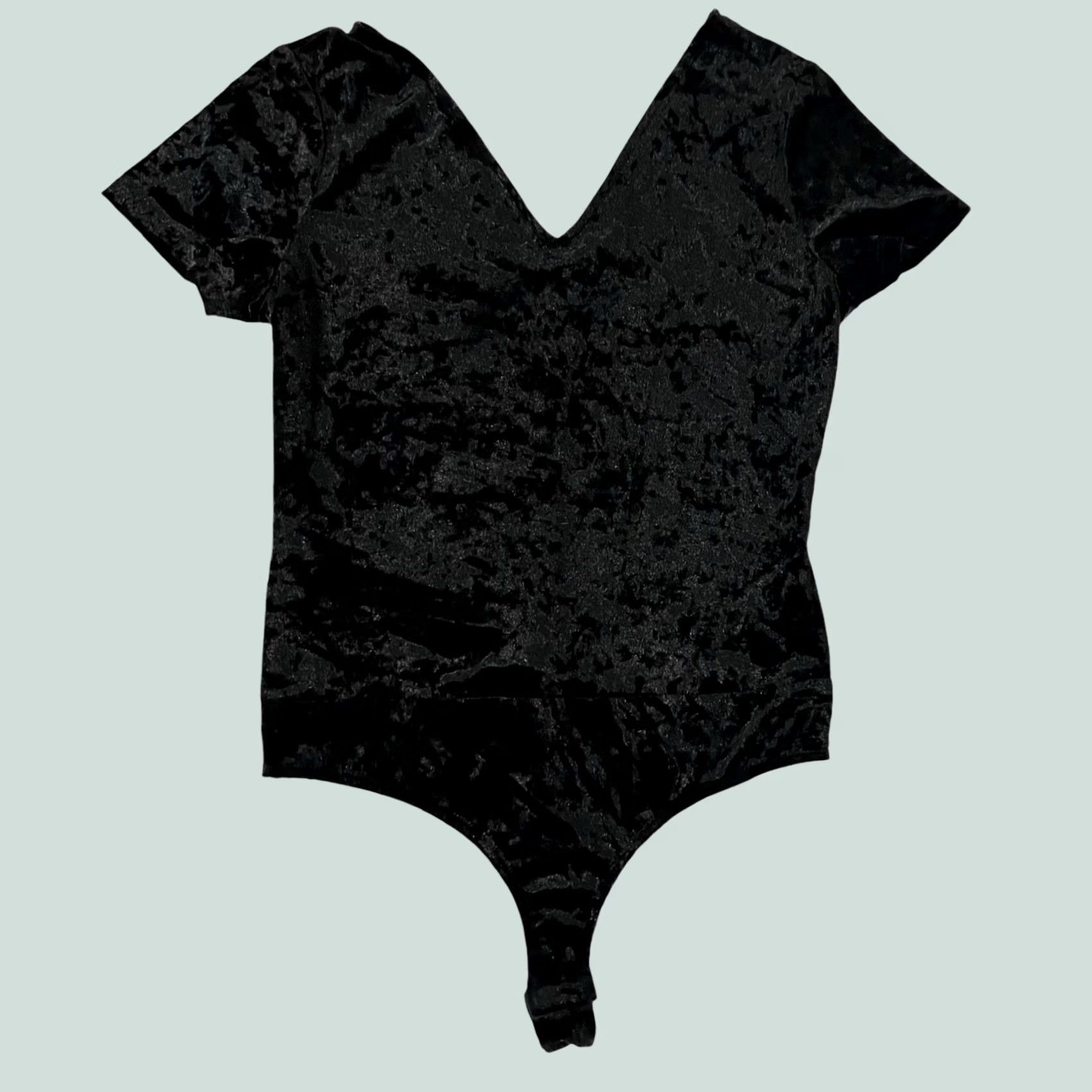 Lucky Brand Lucky Brand Bodysuit Blouse Black Velvet Short Sleeve V-Neck Sz S Womens Size S / US 4 / IT 40 - 1 Thumbnail