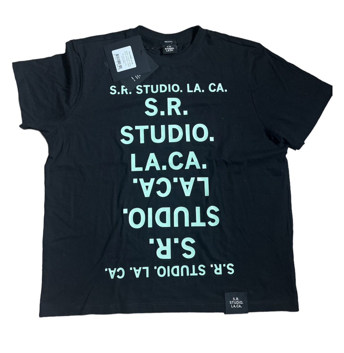 image of Sterling Ruby S.r. Studios Double Logo Basic Tee in Black, Men's (Size Large)