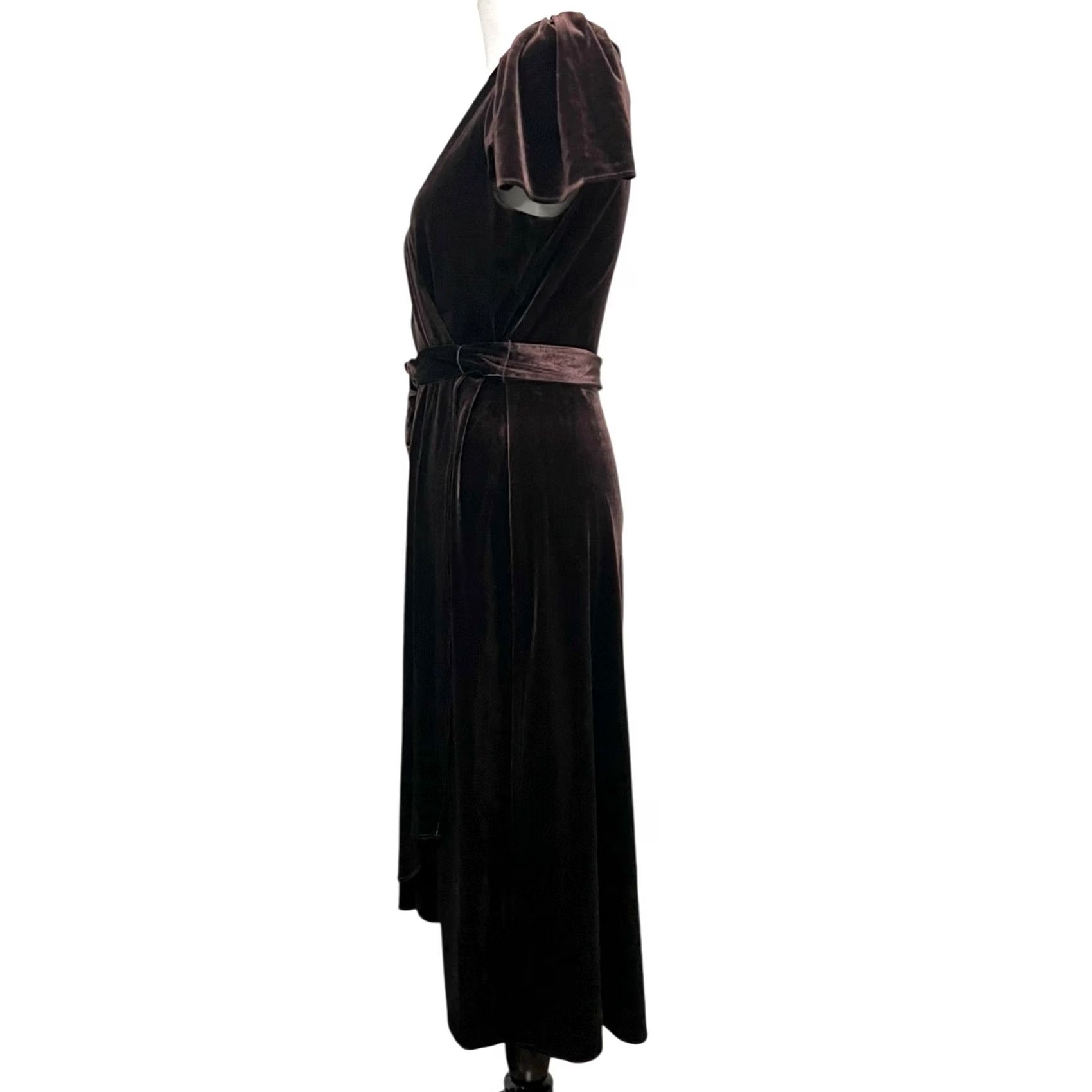 DKNY DKNY Womens Brown Velvet Faux-Wrap Flutter Sleeve Midi Belted Dress 10 Women’s Party Formal Velvet Maxi Wrap Dress Size L / US 10 / IT 46 - 6 Thumbnail