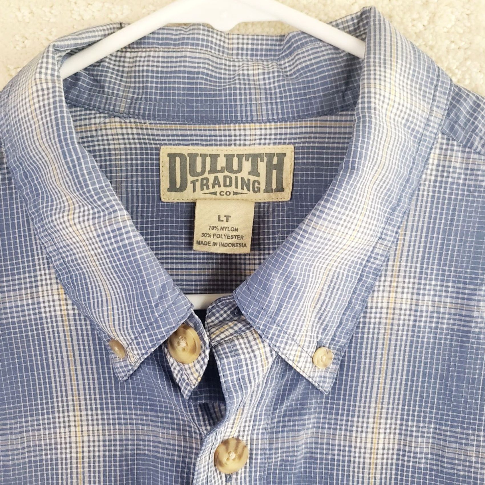 Vintage Duluth Shirt Button-Up Plaid Blue Short Sleeve Mens Large Tall LT Nylon Pocket Logo Casual Outdoor Fishing - Men’s Button-Front Front Pocket Size US L / EU 52-54 / 3 - 4 Thumbnail