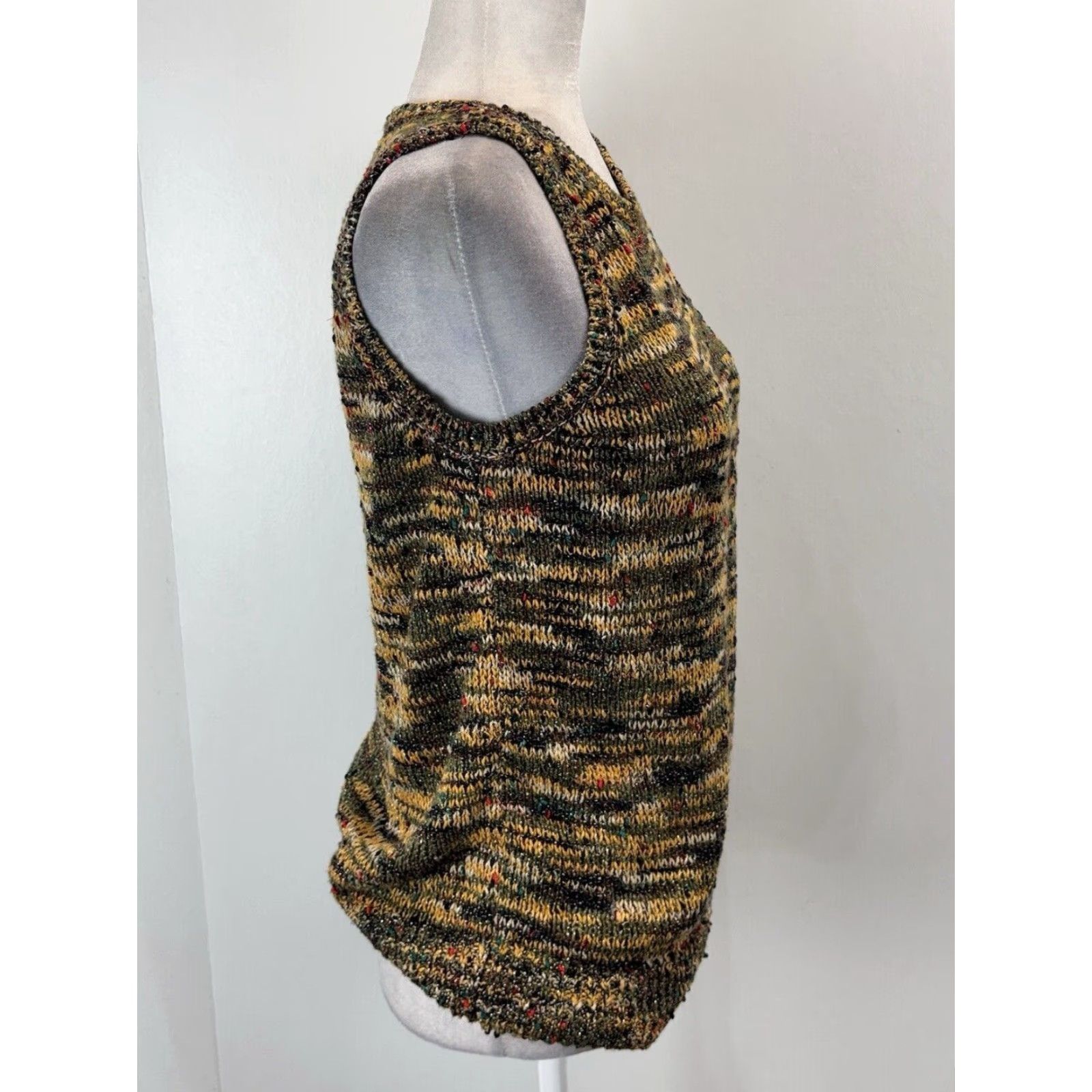Loft LOFT Womens Medium Marled Knit Sleeveless Sweater Olive Green Yellow Size M / US 6-8 / IT 42-44 - 2 Thumbnail