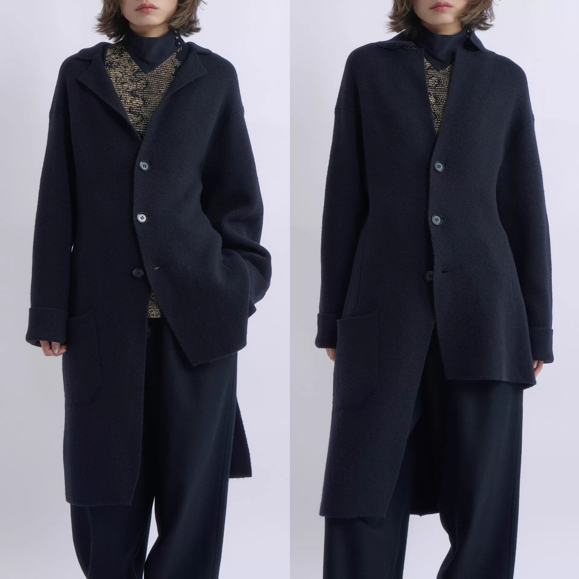Yohji Yamamoto YOHJI YAMAMOTO 2015AW Men's Black Asymmetric Knit Jacket Size US L / EU 52-54 / 3 - 7 Thumbnail