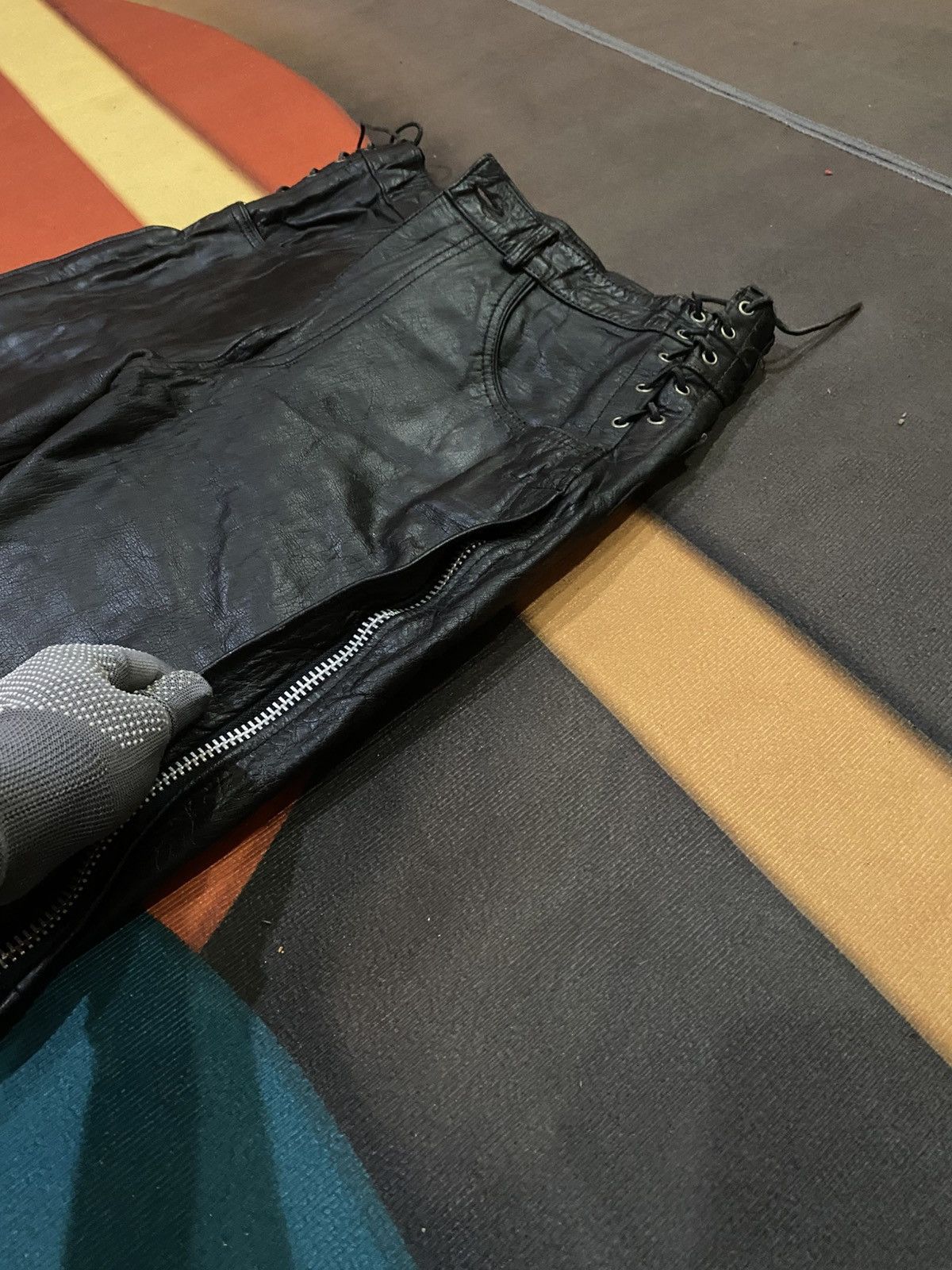 Genuine Leather Highway One Motorcycle Pants Side Zip & Snap Biker Chaps Size US 30 / EU 46 - 13 Thumbnail