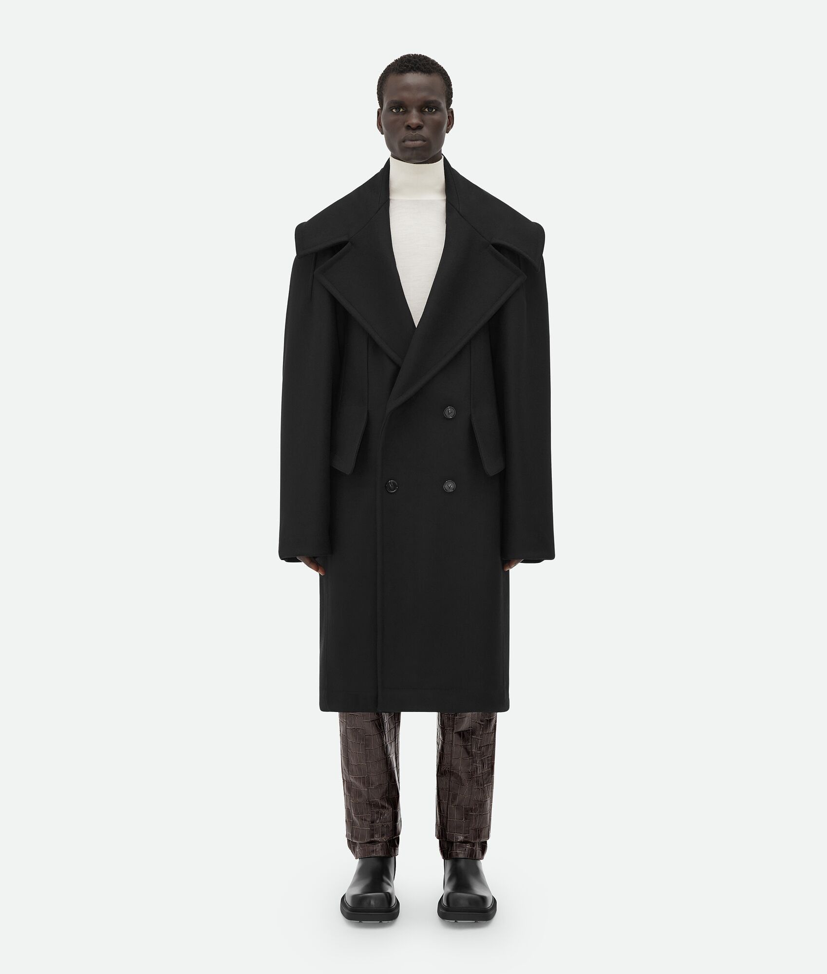 Bottega Veneta o1lf3ng10925 Felted Wool Coat in Black Size US M / EU 48-50 / 2 - 1 Thumbnail