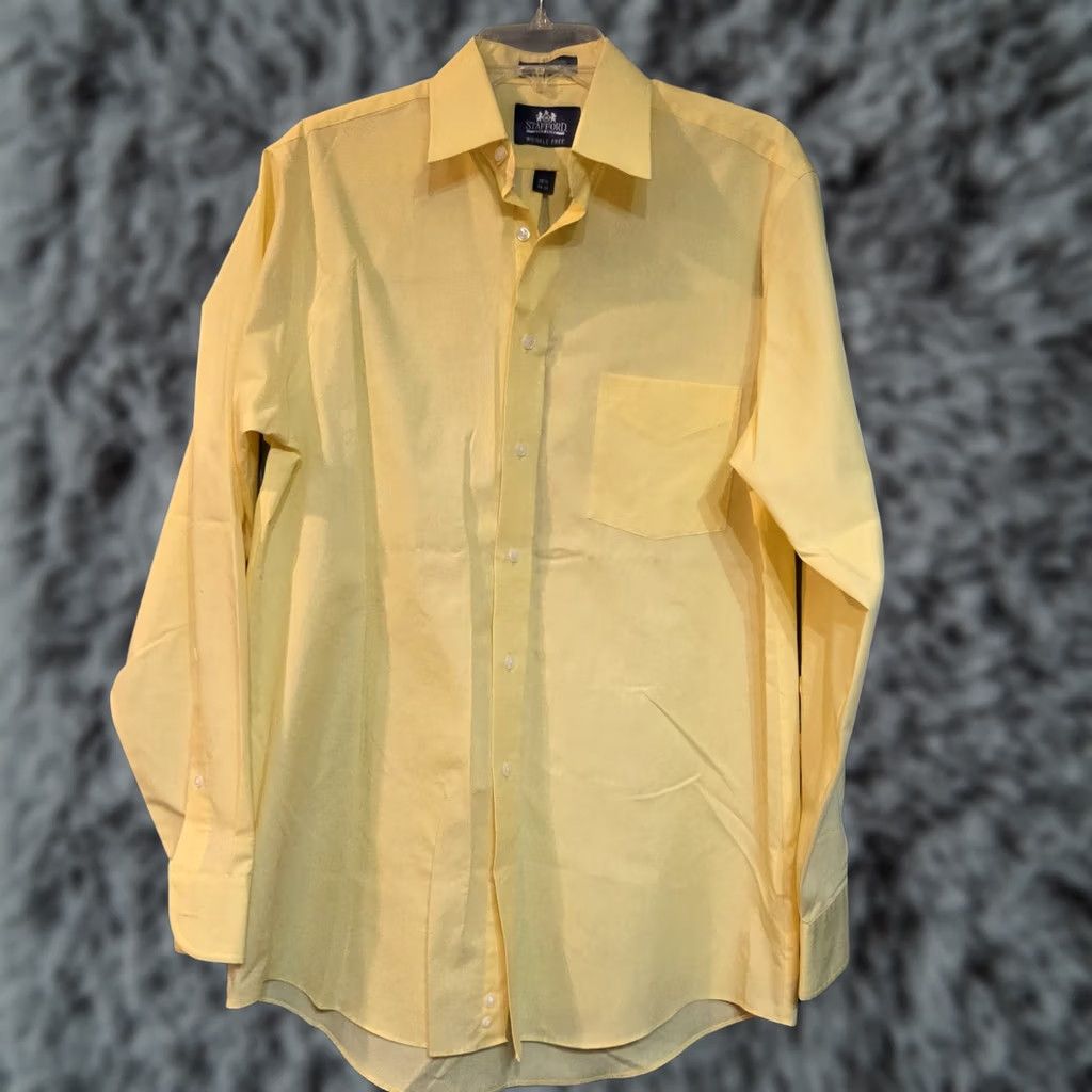 stafford dress shirts short sleeve Stafford Executive Pinpoint Oxford Shirt Mens 40 Ivory Short Sleeve Button  Down