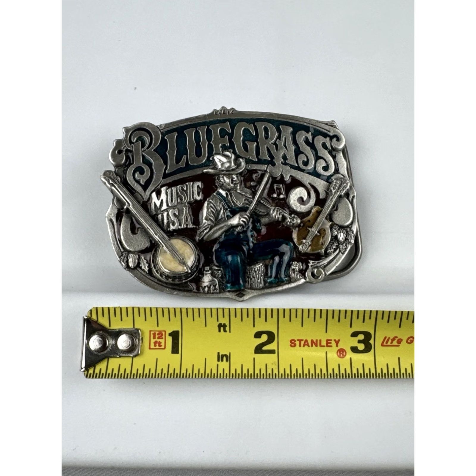 Vintage VINTAGE 1982 Bluegrass Music USA Belt Buckle Banjo Fiddle Pewter Enamel Size ONE SIZE - 5 Thumbnail