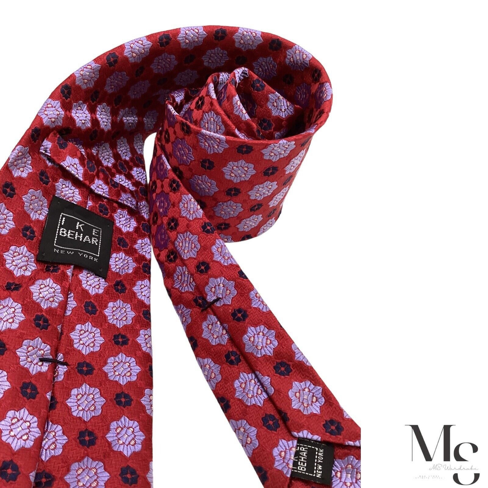 Ike Behar IKE BEHAR Red Geometric Silk Tie Hand Tailored In USA W: 3.5 Size ONE SIZE - 5 Thumbnail
