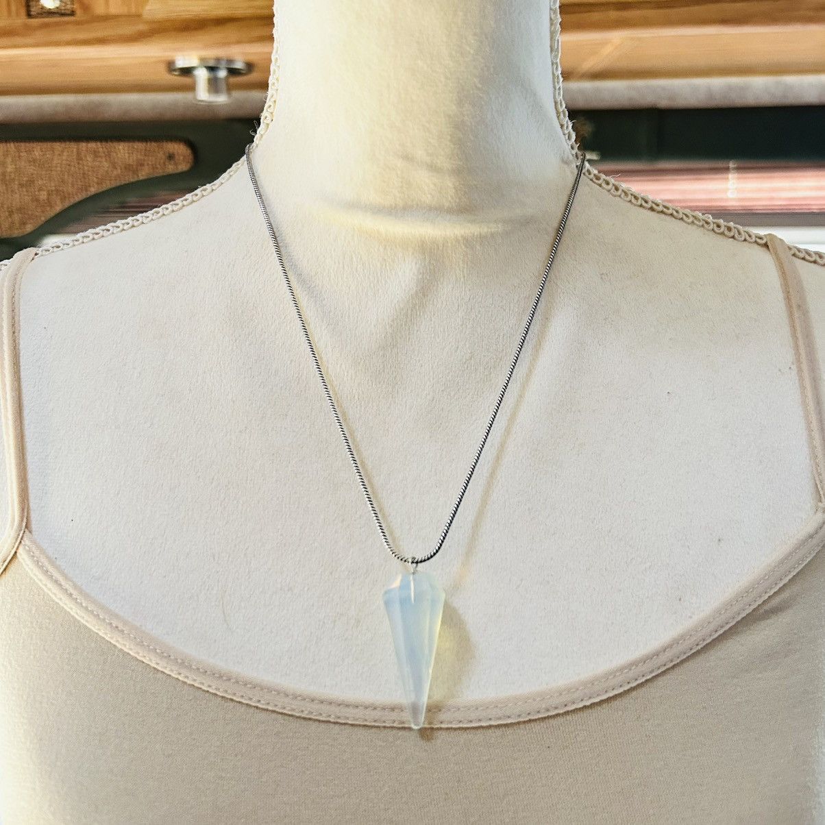 Vintage Vintage faceted icicle opalite glass pendant necklace Size ONE SIZE - 2 Thumbnail