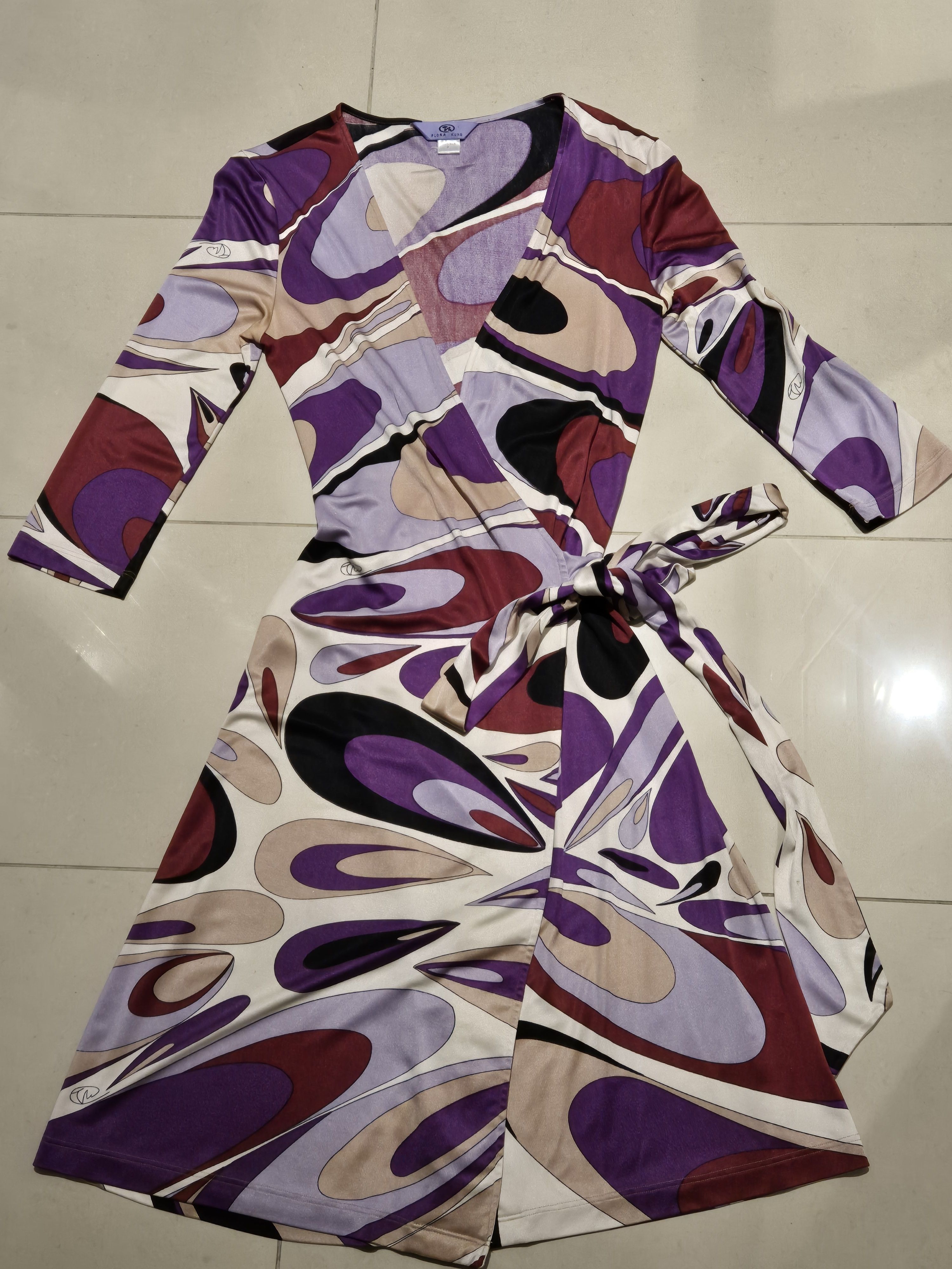Designer Flora Kung NYC knitted silk print wrap dress Size S / US 4 / IT 40 - 5 Thumbnail