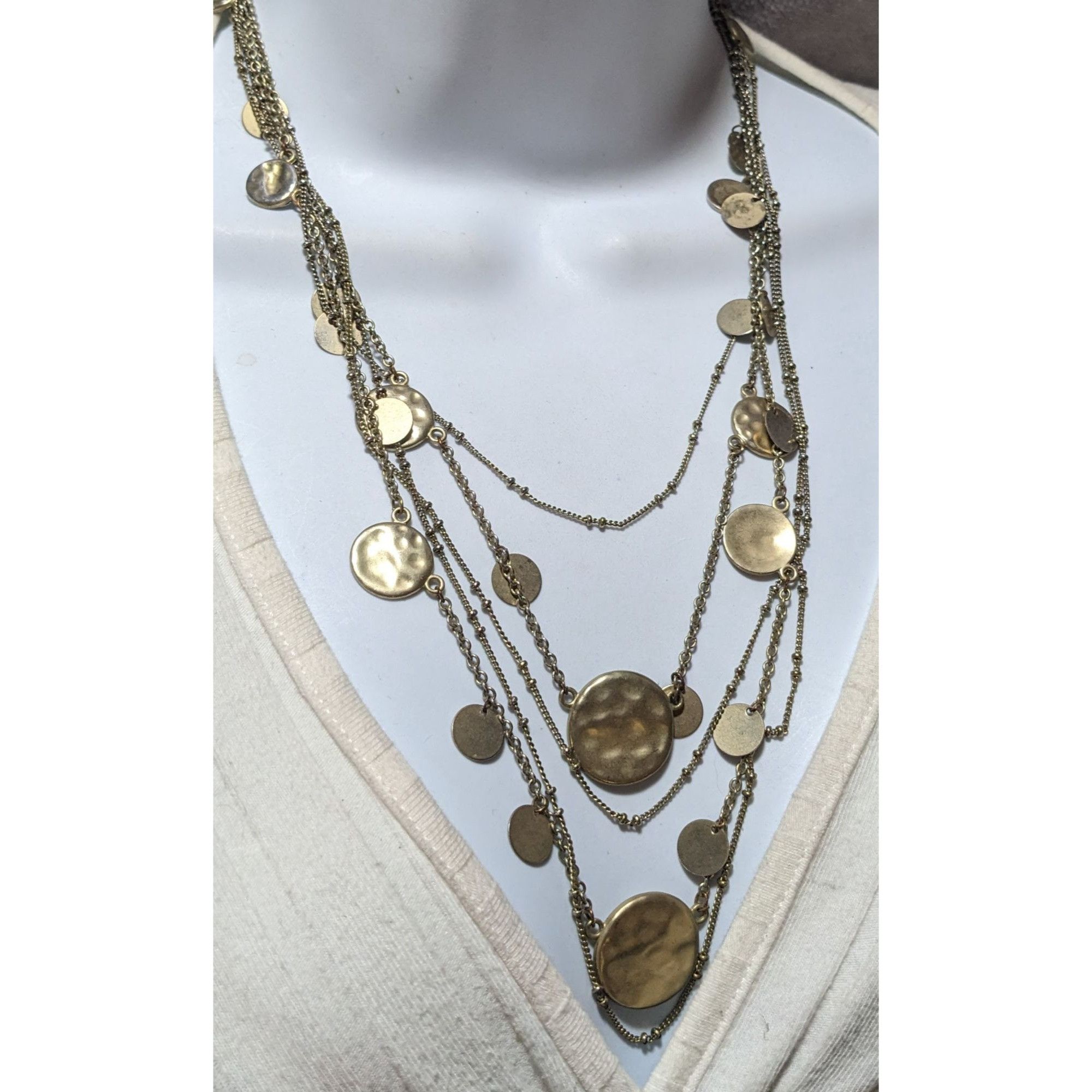 Other Gold Tone Multilayer Hammered Disc Chain Necklace Size ONE SIZE - 6 Thumbnail