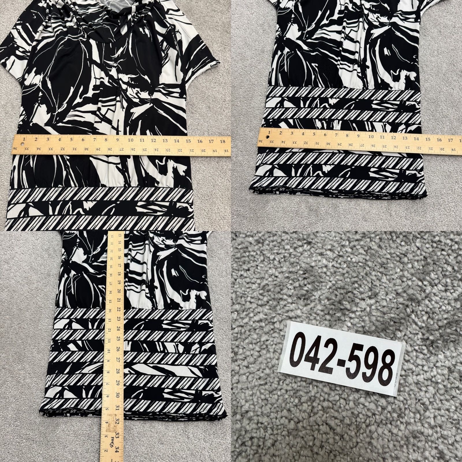 Bcbgmaxazria BCBGMAXAZRIA Abstract Floral Midi Shift Dress Womens XS Black White Cowl Neck Size XS / US 0-2 / IT 36-38 - 9 Thumbnail