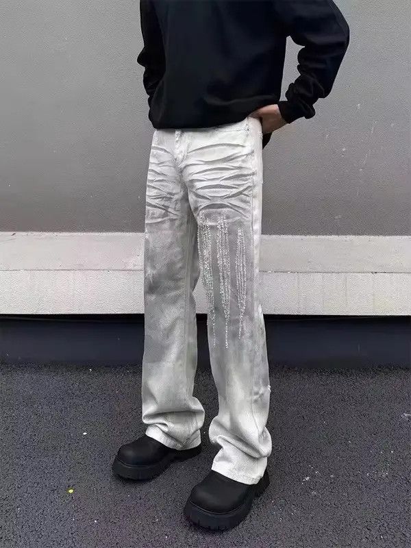 Japanese Brand Kitagawa x Han Dirty Washing Baggy Ripped Stacked Jean Size US 30 / EU 46 - 3 Thumbnail