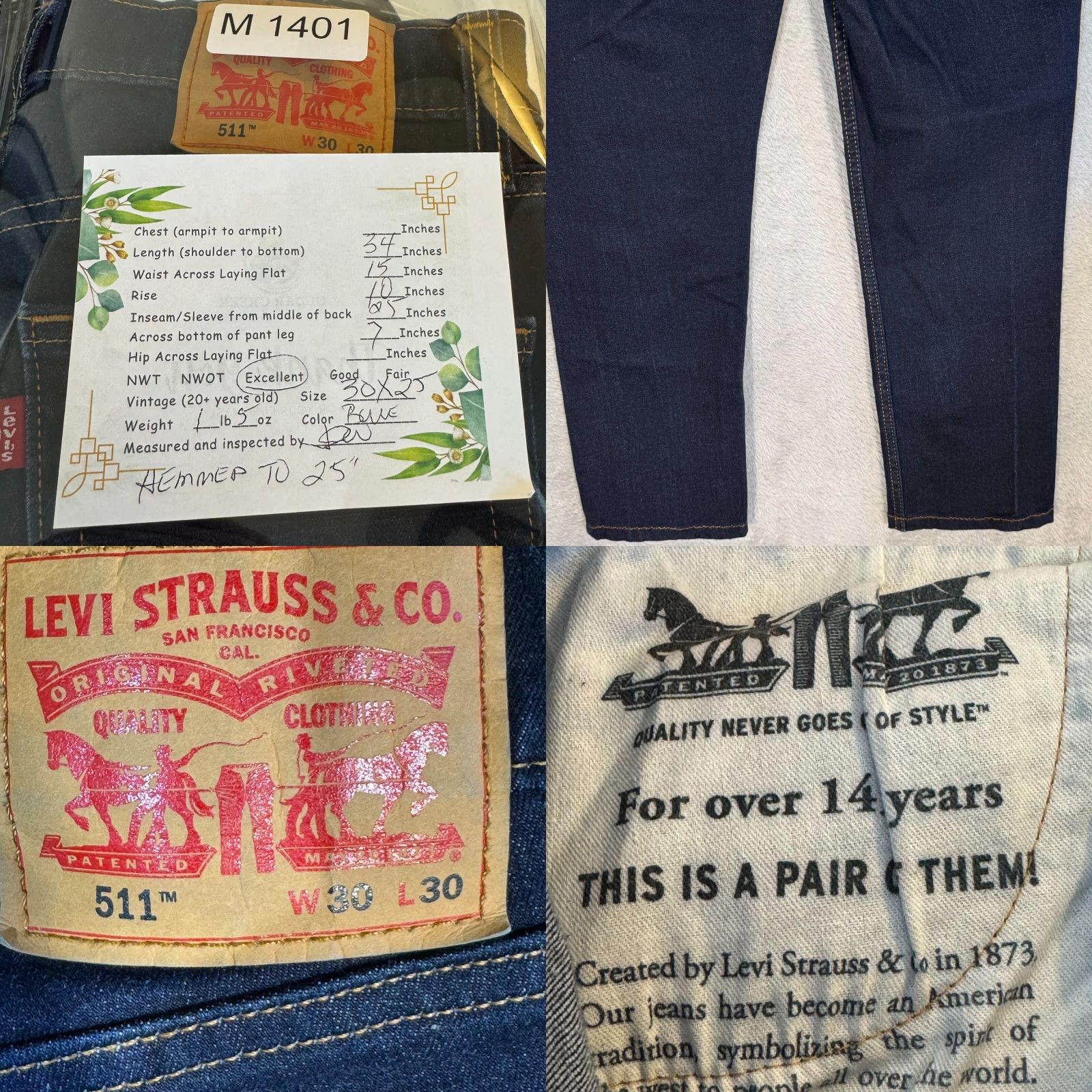 Levi's VINTAGE? No — Levi’s 511 Jeans Straight Leg 30x30 Jeans Denim Blue Dark Wash Stretch Modern Mens Size US 30 / EU 46 - 8 Thumbnail