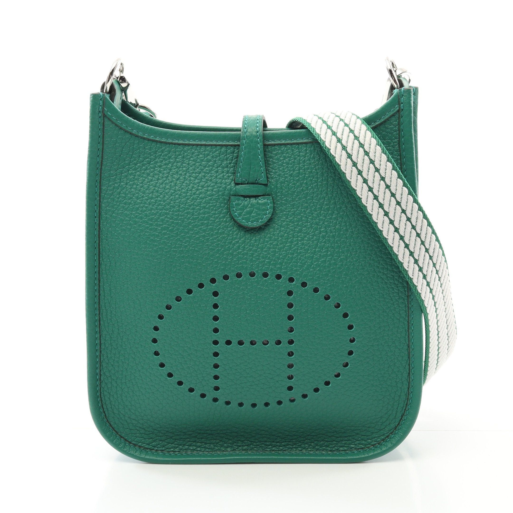 Hermes Evelyn Tpm Amazon Veil Vertigo Shoulder Bag Clemence Leather Green Silver Hardware Double Engraved, Women's