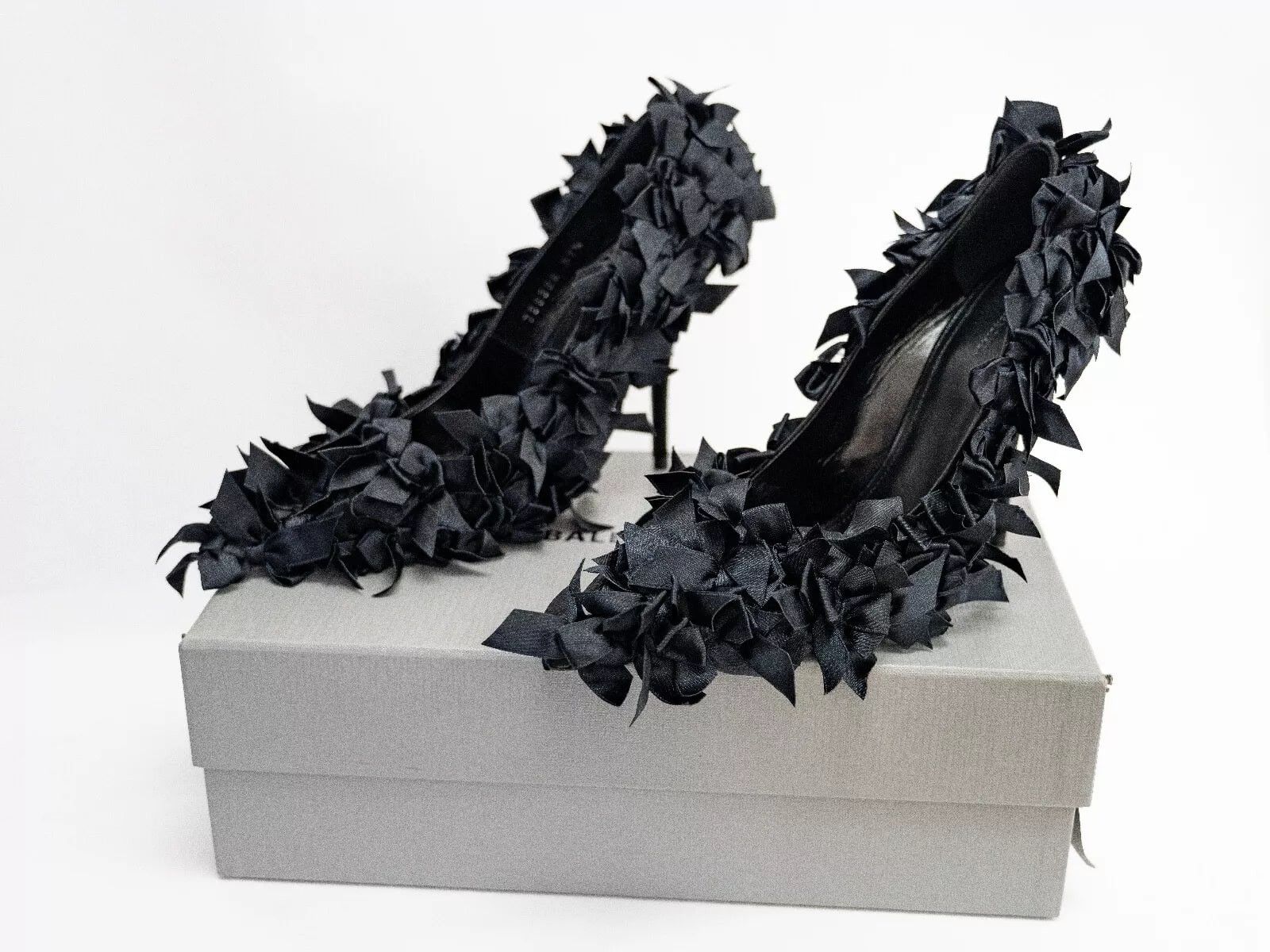 Balenciaga Balenciaga Marie Antoinette Knife Black Satin Bow Pumps Heel Size US 7.5 / IT 37.5 - 1 Thumbnail