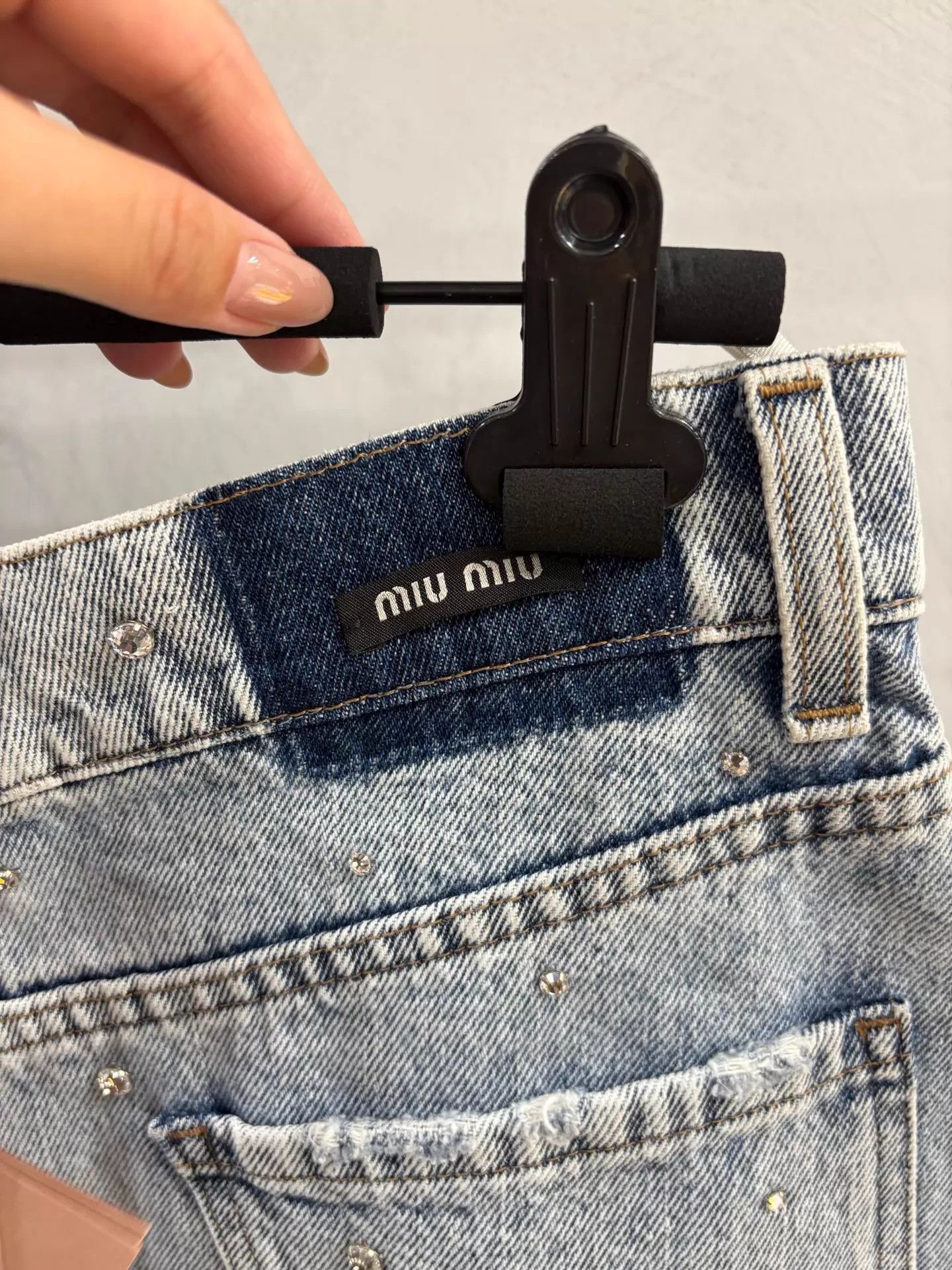 Miu Miu MIU MIU crystal Washed High-Waist A-Line Denim Mini Skirt 40 Size 27" / US 4 / IT 40 - 3 Thumbnail