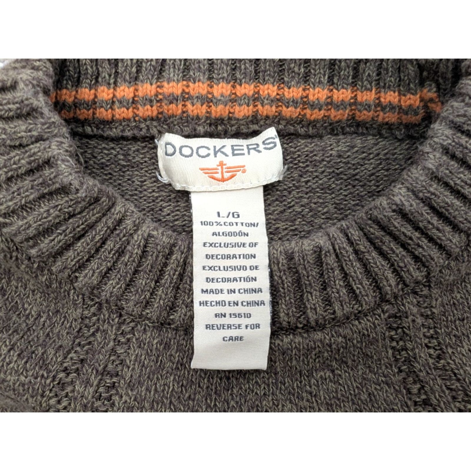 Dockers DOCKERS Sweater Mens Large Crewneck Pullover Cotton Grid Casual Knit Geometric All Seasons Brown Crew Neck Size US L / EU 52-54 / 3 - 6 Thumbnail