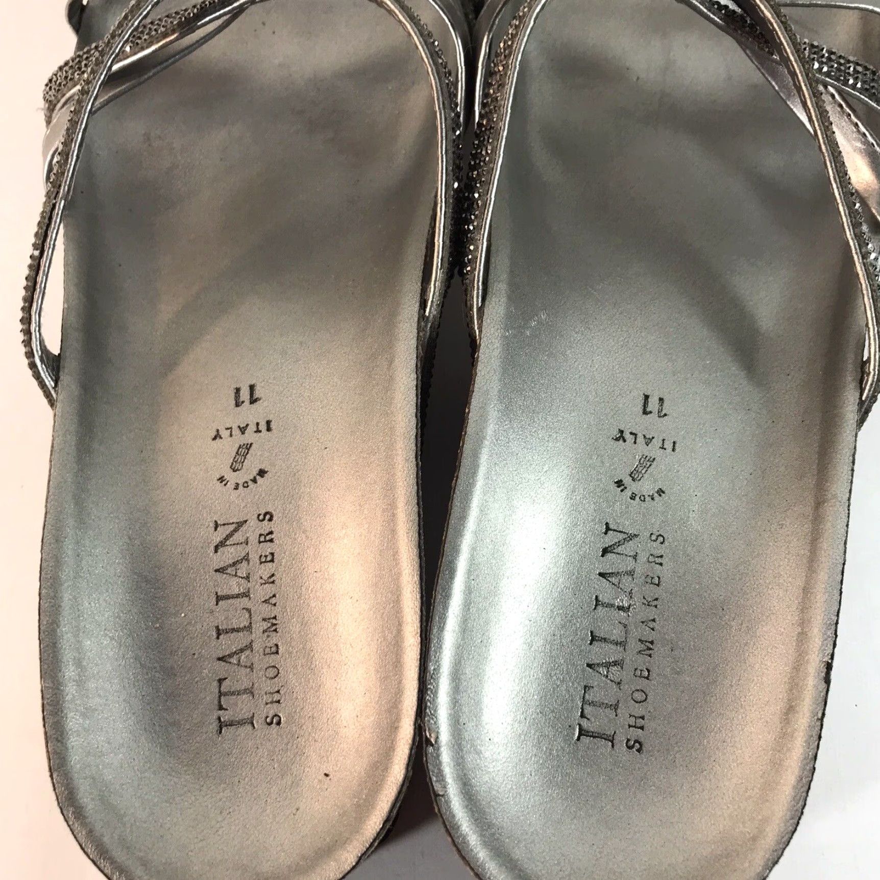 Vintage Italian Shoemakers Wedge Slides Women Size 11 Silver Leather Rhinestones Casual Summer Size US 11 / IT 41 - 4 Thumbnail