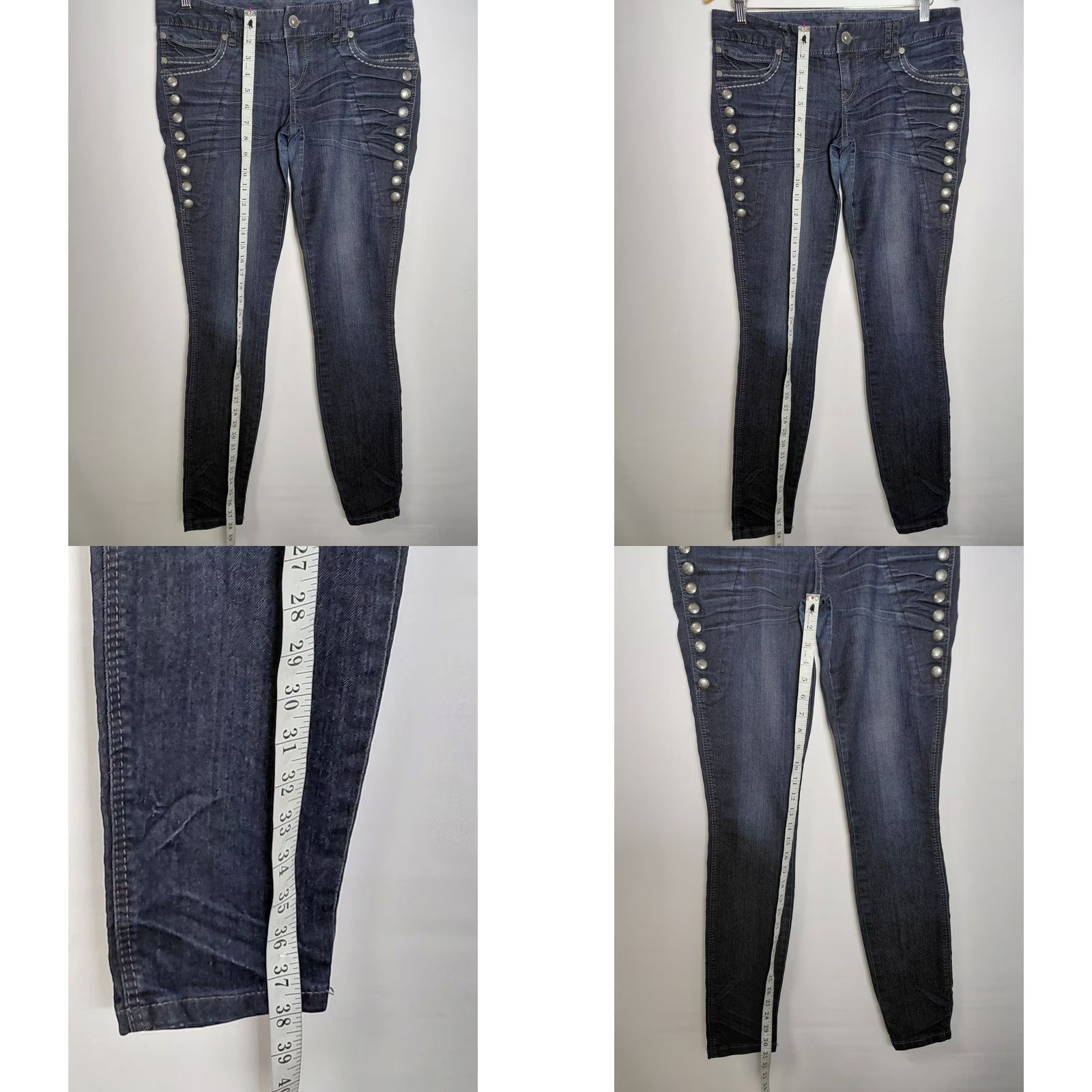 Express EXPRESS Jeans Button Accents Skinny Jeans Blue Women Size 8 Denim Cotton Spandex Solid Stretch Wear Regular Fit Women Size 30" / US 8 / IT 44 - 9 Thumbnail