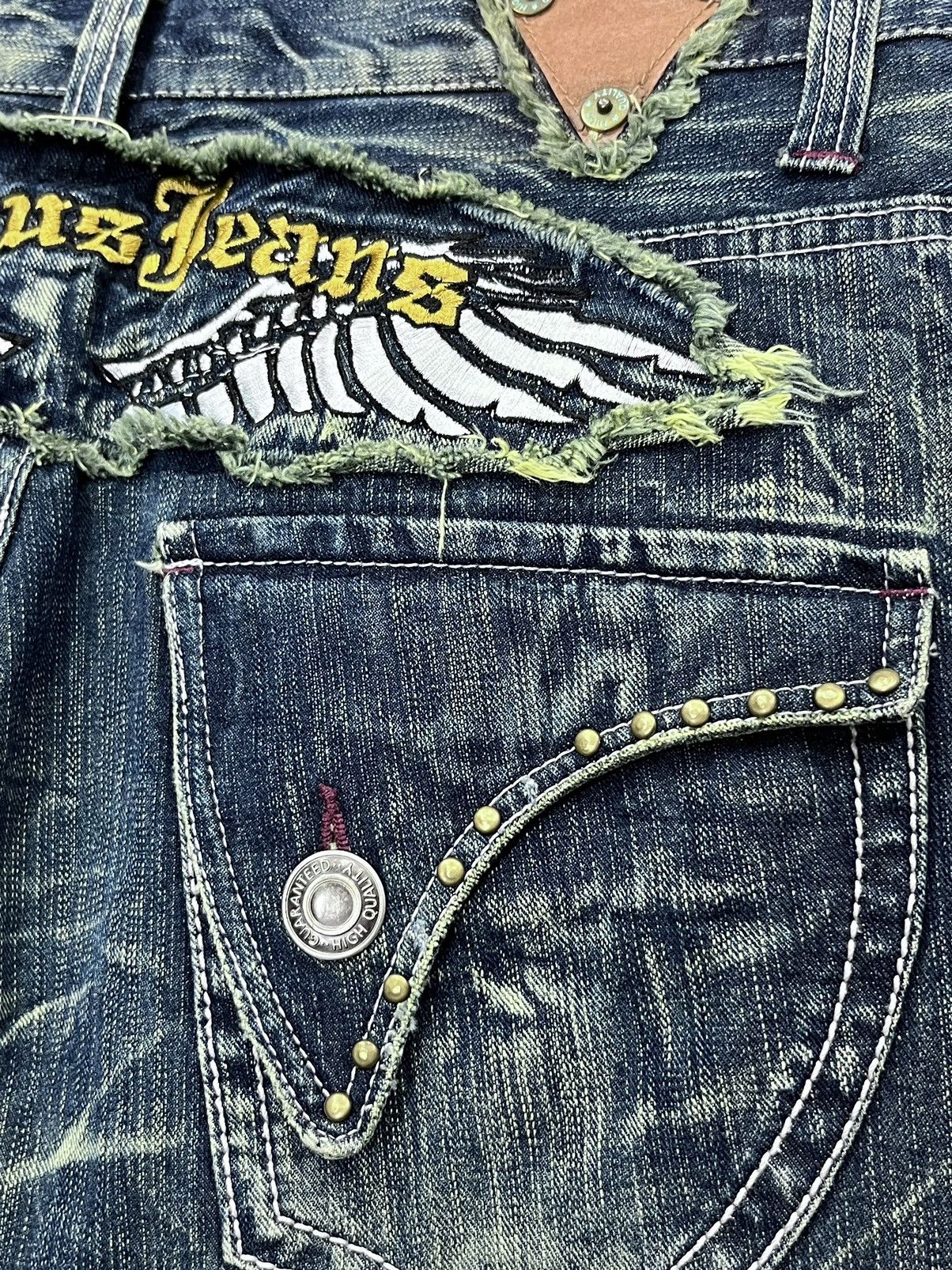 Japanese Brand 🔥NYLAUS Embroidery Winged Studded Long Flap Mudwash FLARE Size US 31 - 12 Thumbnail