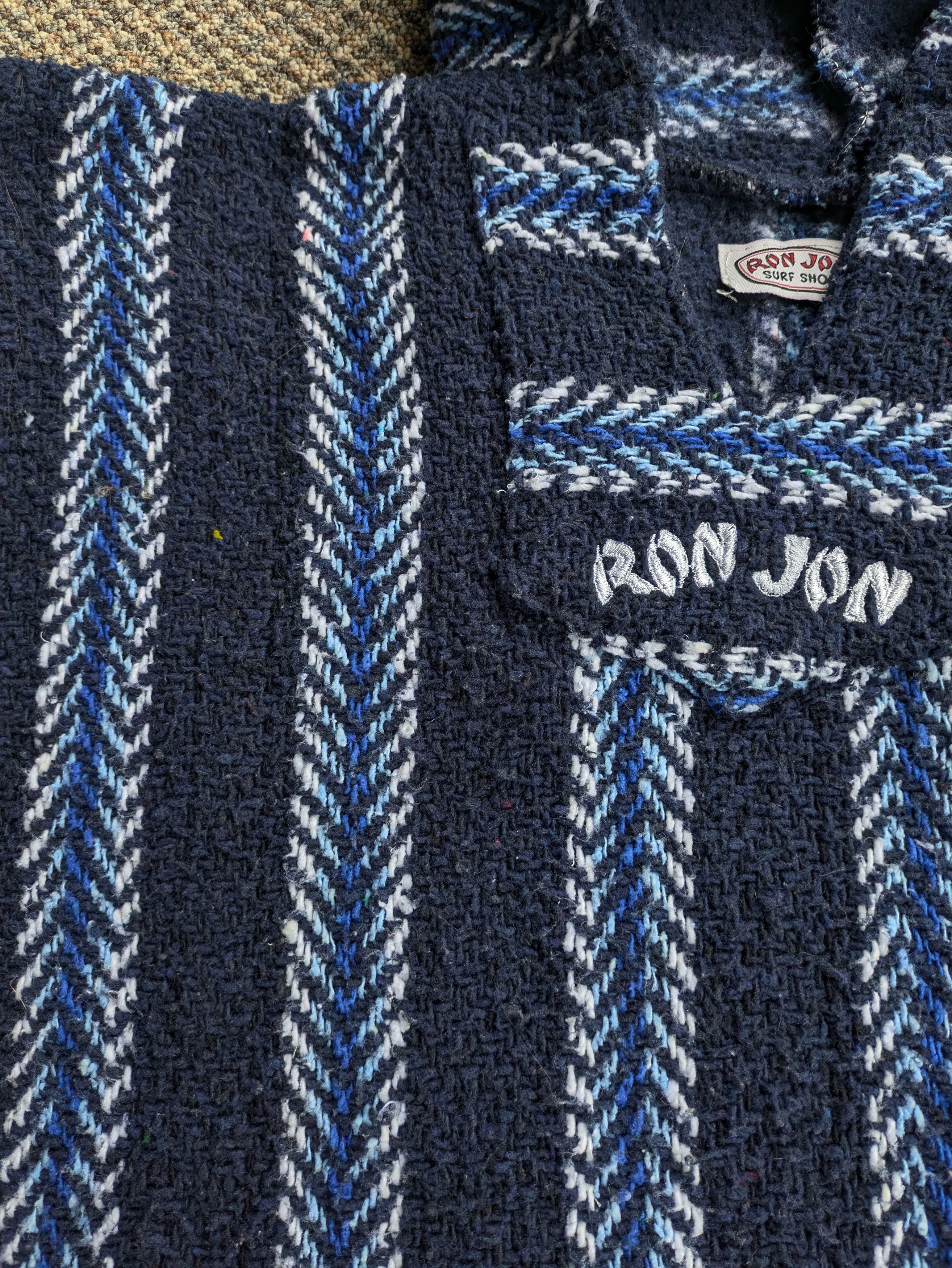Ron Jon Surf Shop × Vintage Vintage 90s Ron Jon Striped Baja Drug Rug Stoner Hoodie Size US M / EU 48-50 / 2 - 4 Thumbnail
