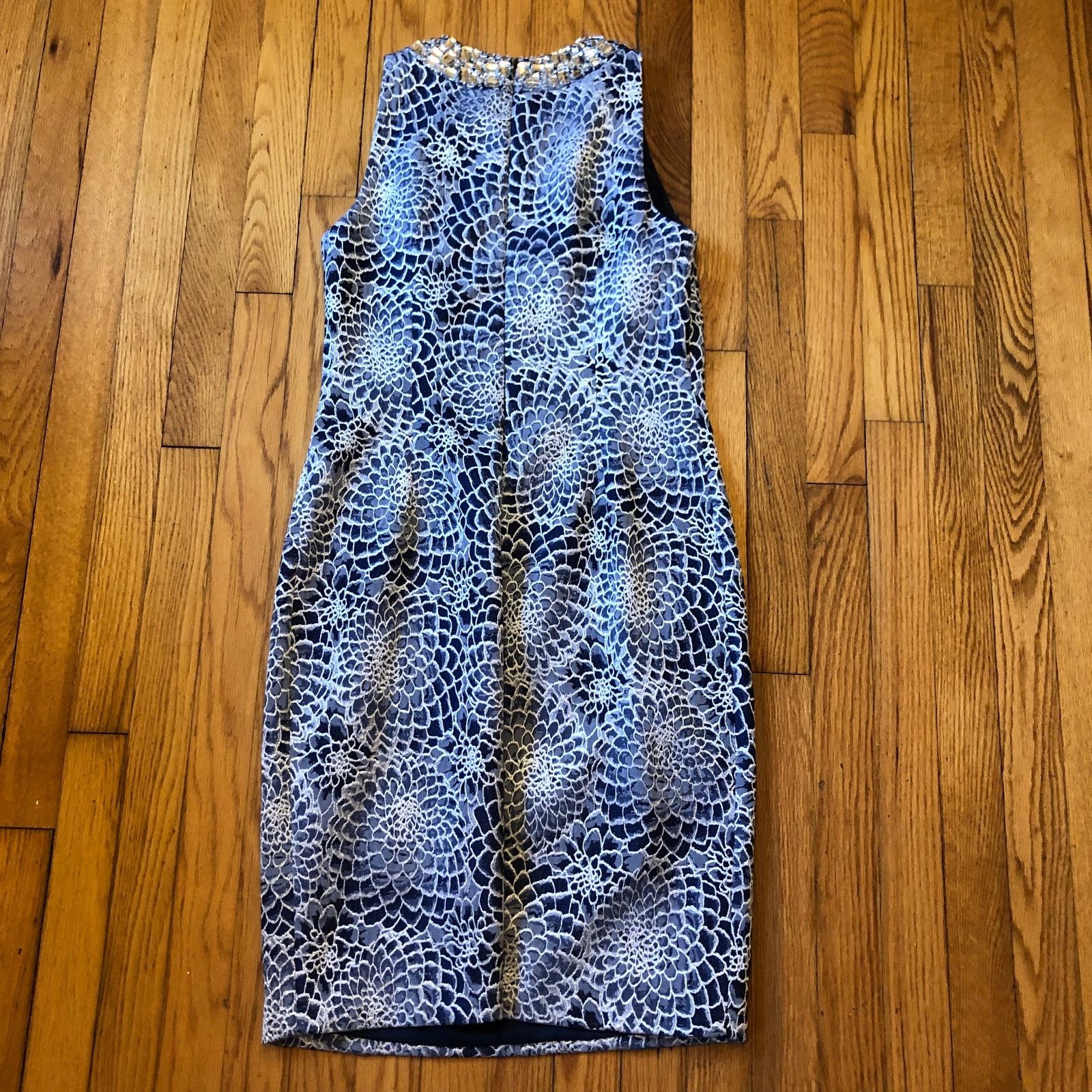 Nordstrom Carmen Marc Valvo Blue Silver Cocktl Dress Embellish Neck 6 Size M / US 6-8 / IT 42-44 - 11 Thumbnail