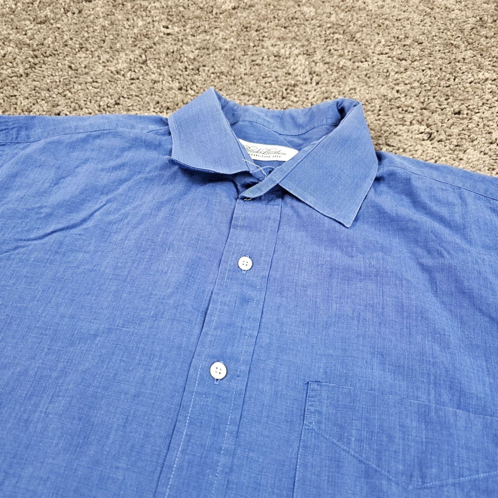Brooks Brothers VINTAGE Brooks Brothers Button-Up Shirt Mens XL Blue Long Sleeve 100% Cotton Solid Pocket Size US XL / EU 56 / 4 - 2 Thumbnail