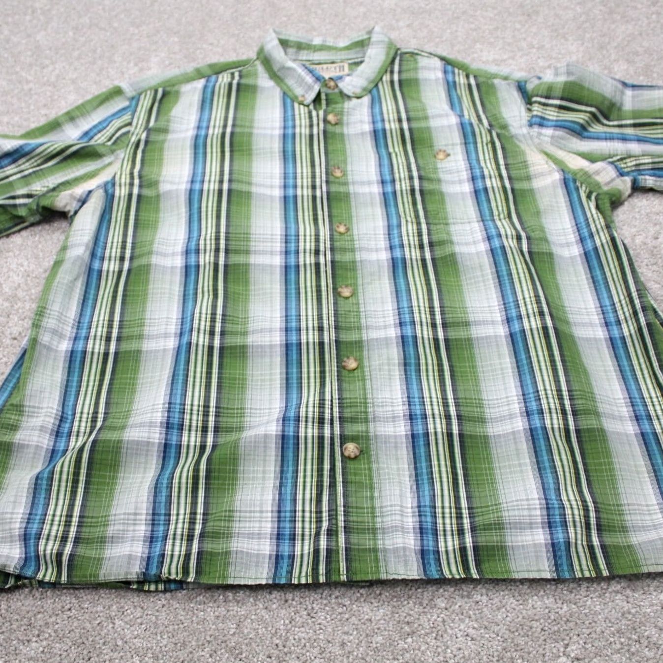Vintage Duluth Mens XL Button-Up Plaid Shirt Green/Blue/White Cotton Short Sleeve Casual/Workwear, Breathable, Pockets, 26 Chest, Regular Fit, Vintage N/A Size US XL / EU 56 / 4 - 2 Thumbnail