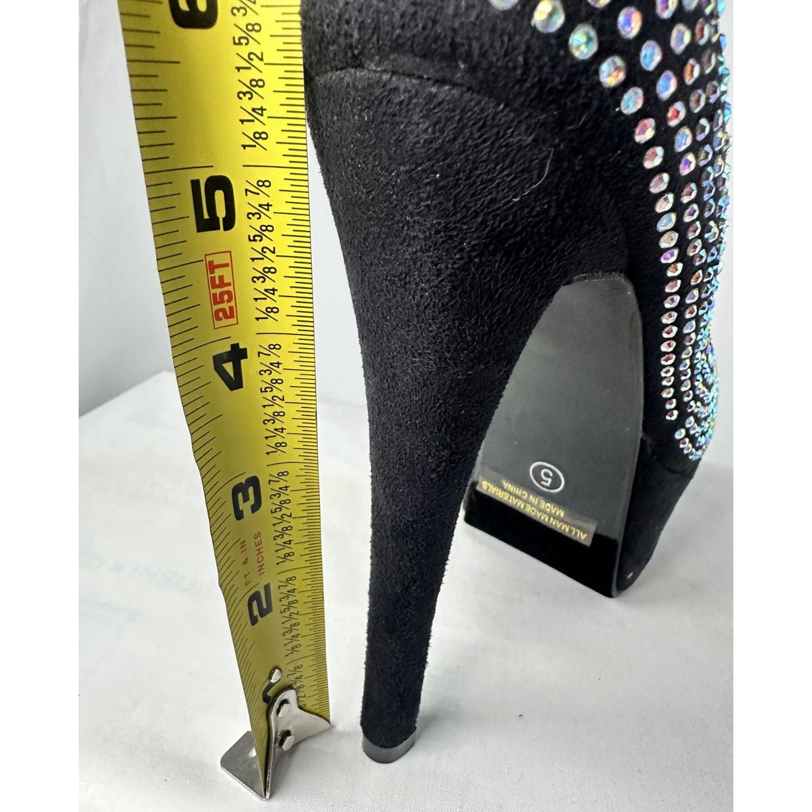Other Black Suede Platform Stiletto Heels Rhinestone Embellishment Size US 5 / IT 35 - 5 Thumbnail