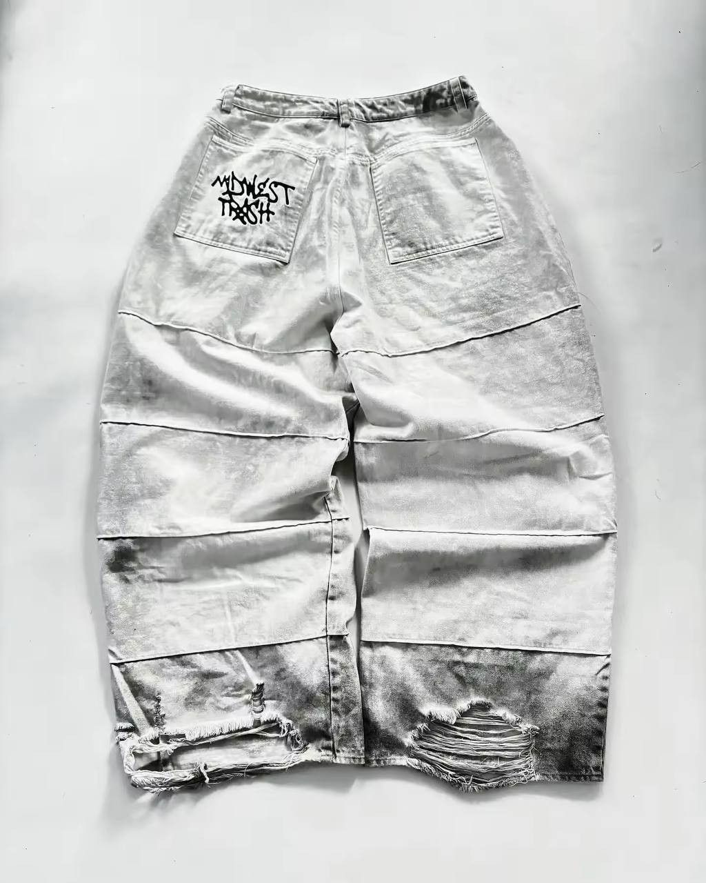 Japanese Brand × Vintage wide, ripped, dirty jeans Size US 37 - 2 Thumbnail