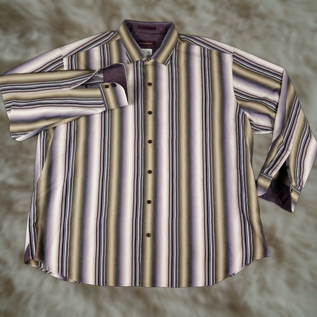 Tommy Bahama Tommy Bahama Shirt Mens 2XL Purple Striped Cotton Button Up Long Sleeve Size US XXL / EU 58 / 5 - 1 Thumbnail