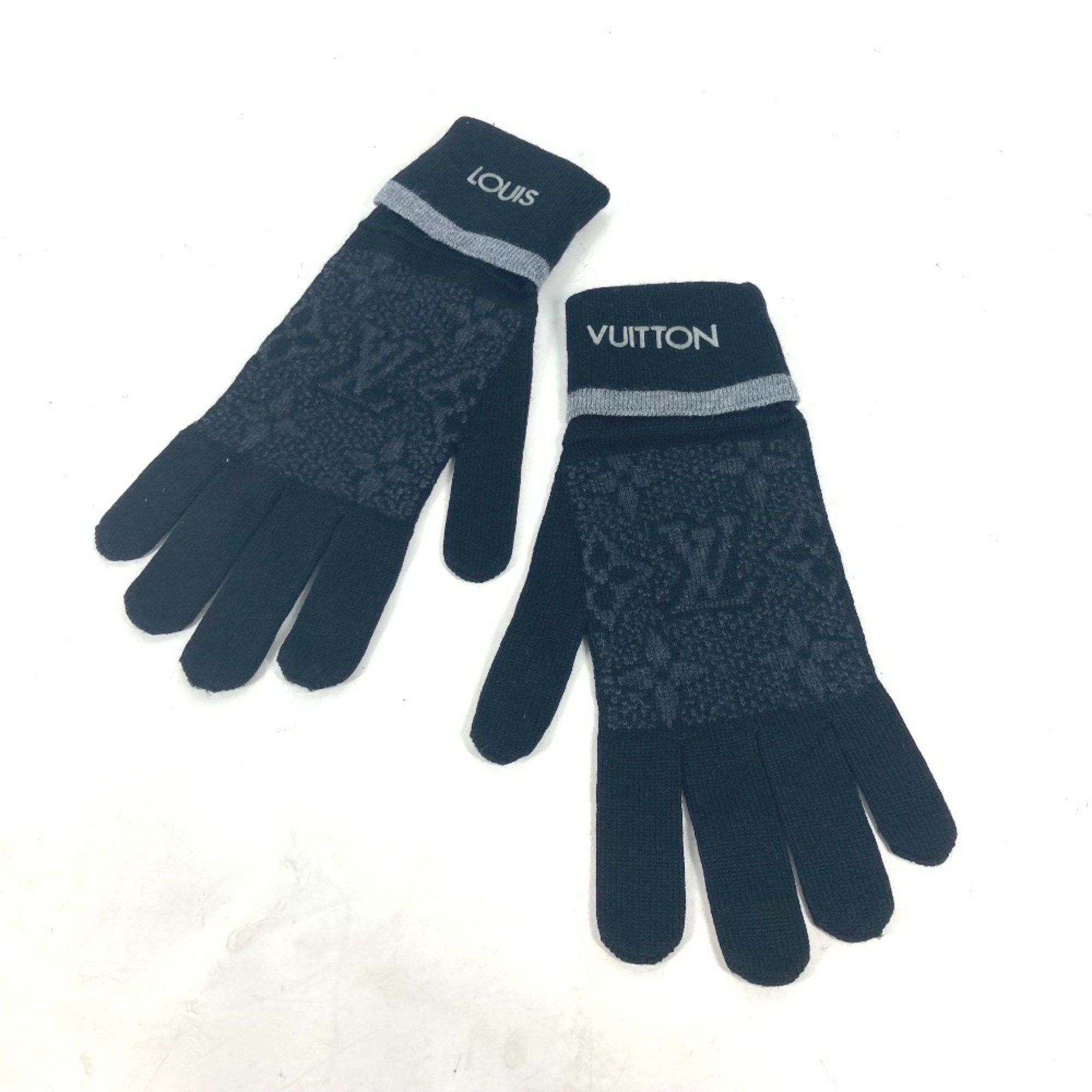 Louis Vuitton LOUIS VUITTON M73470 Gong Mai Monogram Eclipse Gloves Wool Men's Black Size ONE SIZE - 1 Thumbnail