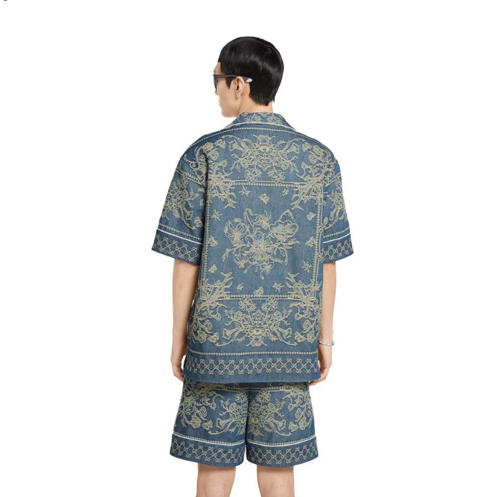 Gucci o1la5ras0626 GG Washed Denim Jacquard Button Shirt in Blue Size US M / EU 48-50 / 2 - 6 Thumbnail
