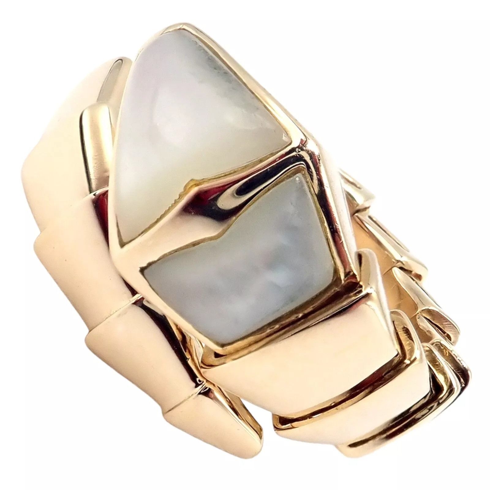 Bulgari Bvlgari Serpenti Viper 18k Yellow Gold Band MoP Ring
