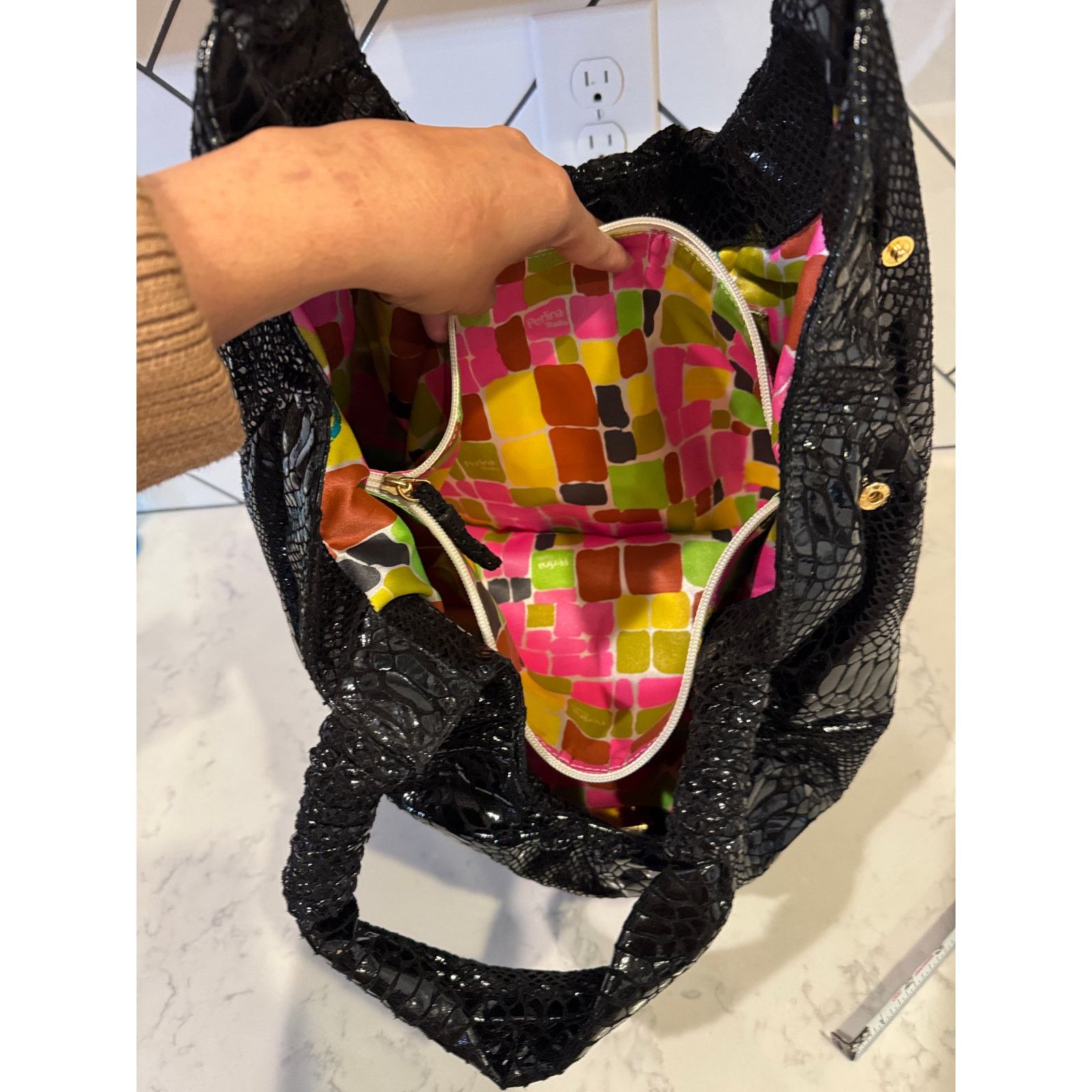 Other Vintage Perlina Y2K black snake skin leather large hobo bag Size ONE SIZE - 12 Thumbnail