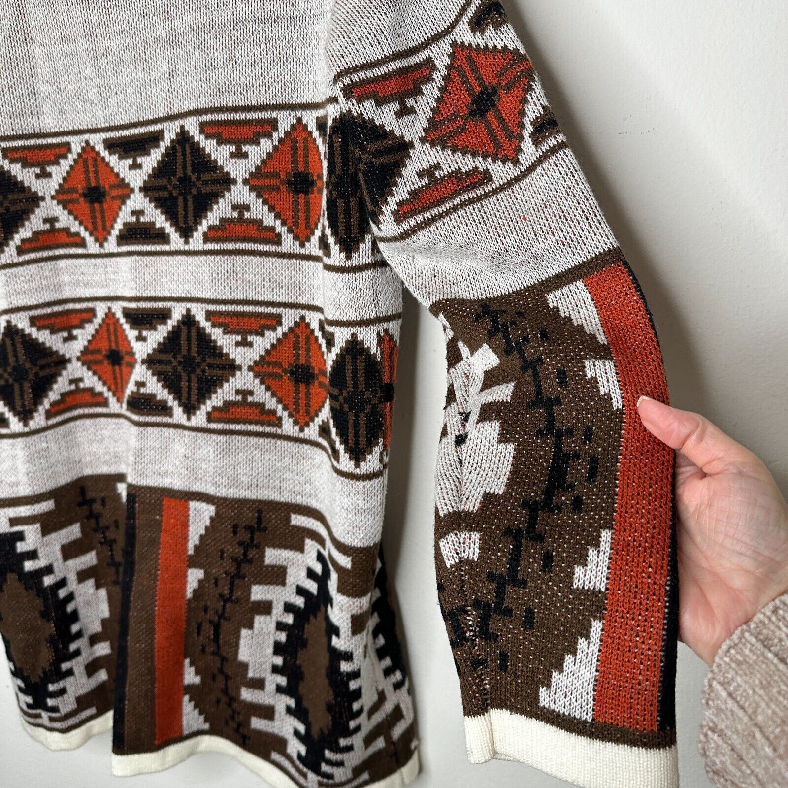 Other Mags & Pye Cream Brown Rust Native Aztec Longline Cardigan M Size M / US 6-8 / IT 42-44 - 5 Thumbnail