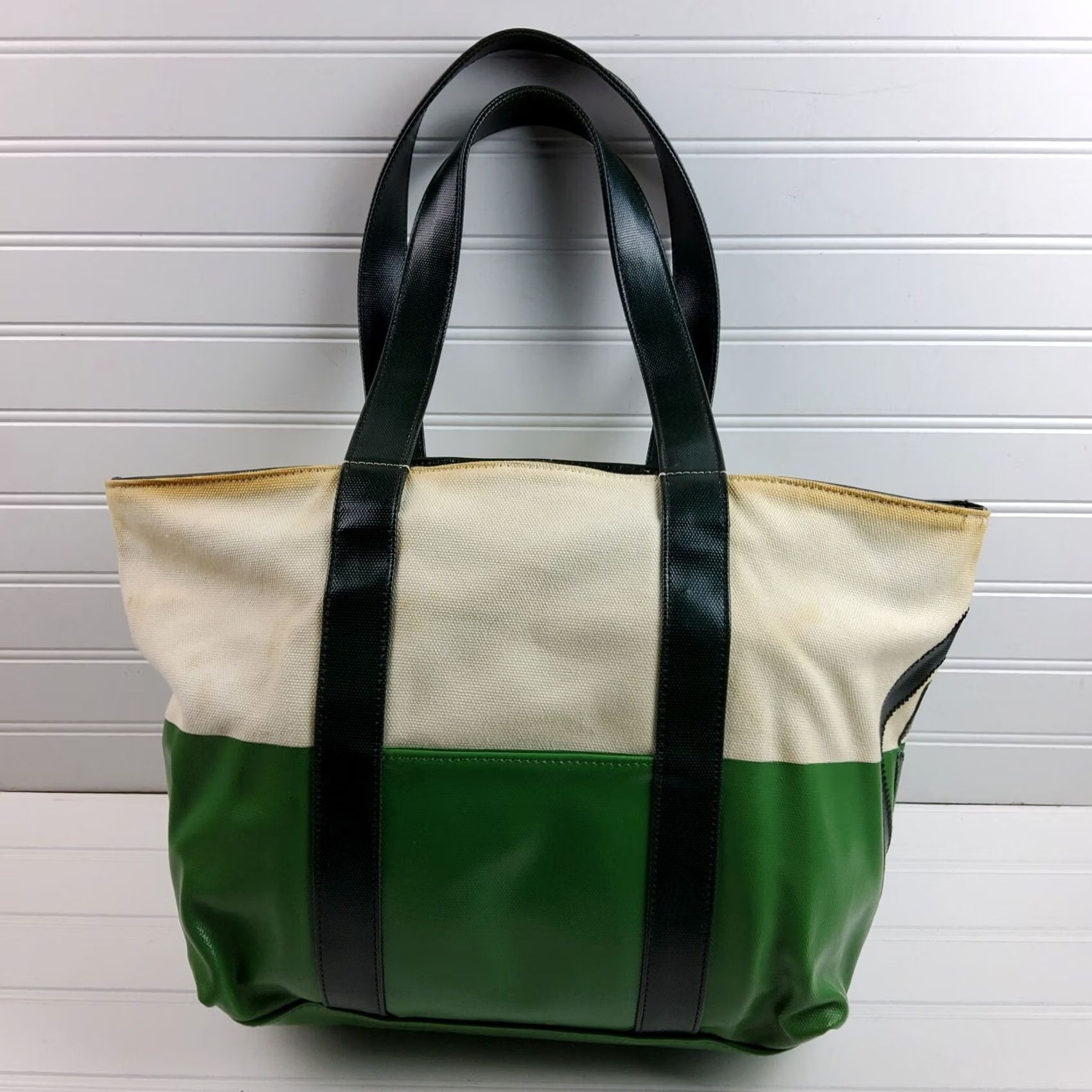 Tory Burch Tory Burch Beach Bag Dipped Canvas Zip Tote Shoulder Handbag Purse Ladies Green Large Tote Beach Nautical Size ONE SIZE - 6 Thumbnail