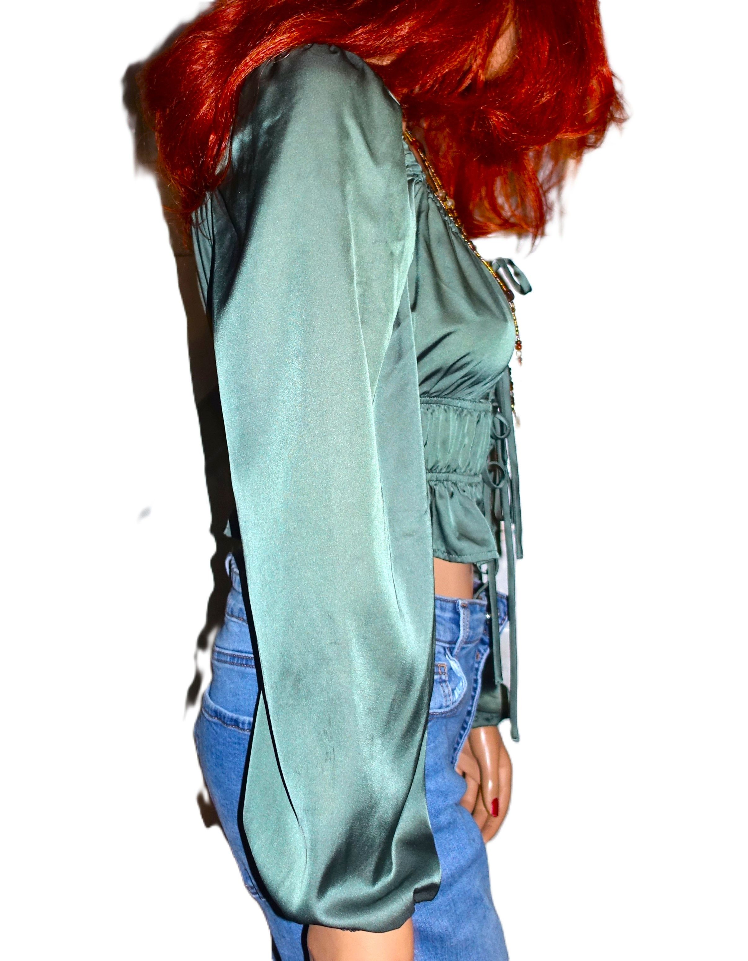 Other Mixed Threads Hunter Green Peasant Crop Blouse S Size S / US 4 / IT 40 - 5 Thumbnail