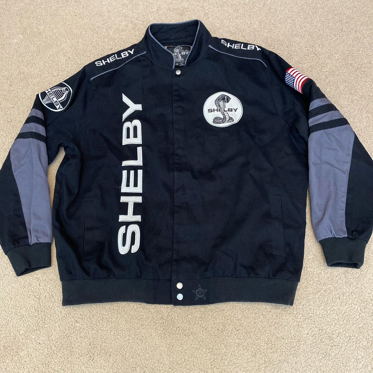 image of Jeff Hamilton x Nascar Shelby Mustang Jh Design Embroidered Racing Jacket in Black, Men's (Size 2XL