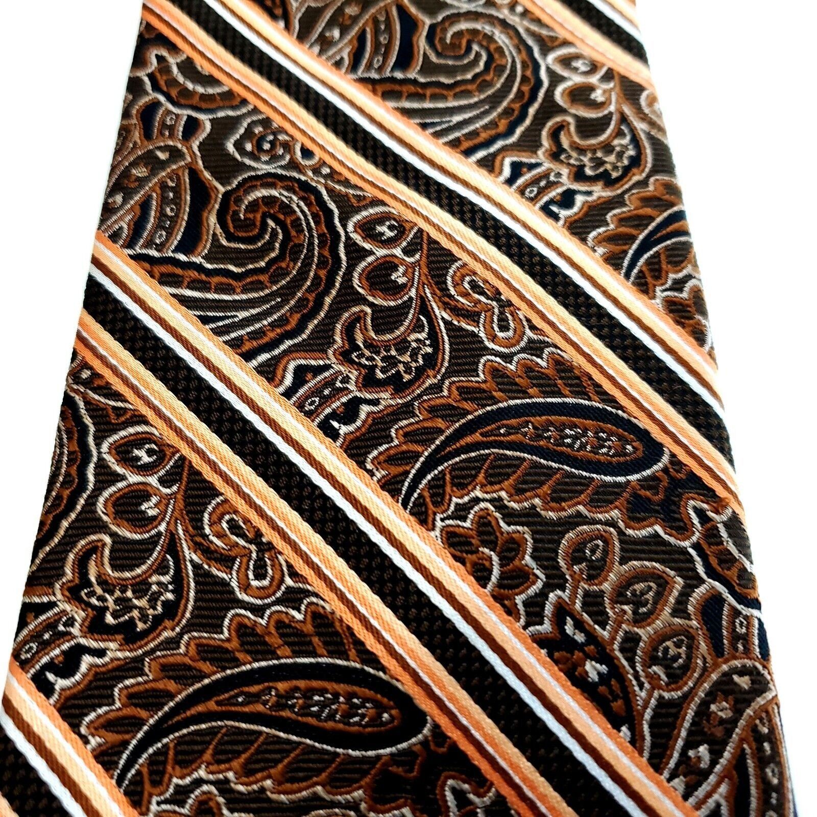 Pronto Uomo Pronto Uomo Couture Paisley Striped Brown Woven Silk Tie Size ONE SIZE - 2 Thumbnail