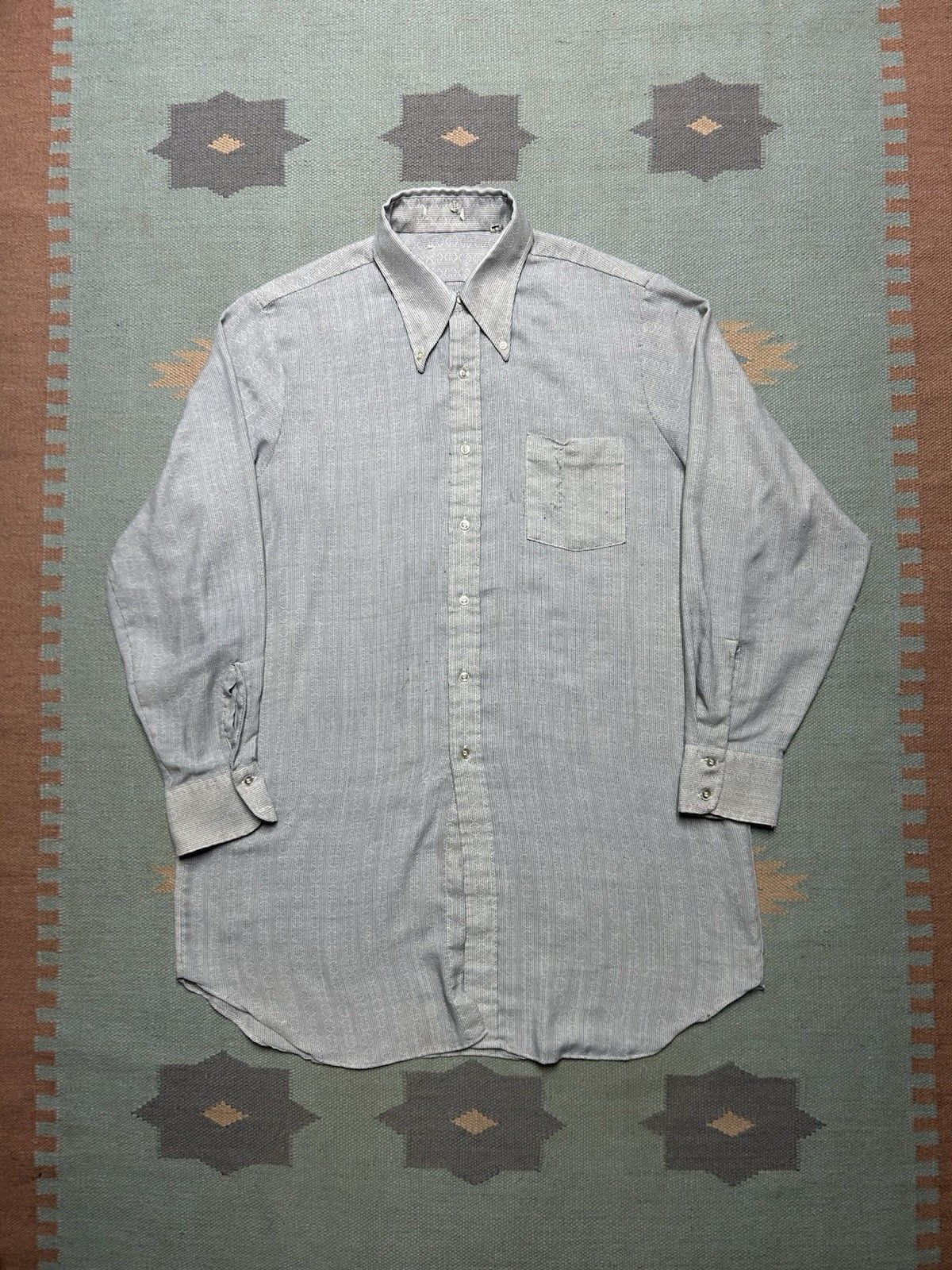 Vintage VTG 70s button shirt striped abstract dagger collar XL tall Size US XL / EU 56 / 4 - 1 Thumbnail