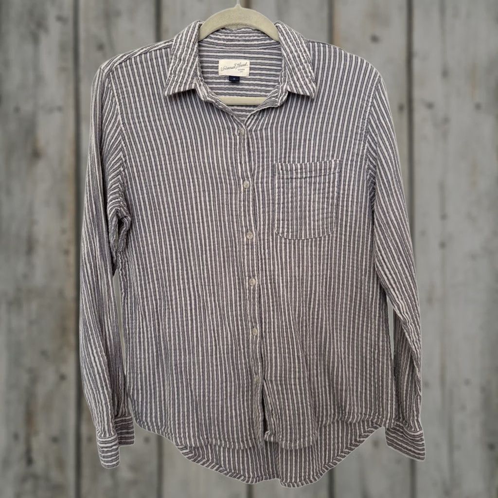 Vintage Universal Threads Button-Up Shirt Women Medium 100% Cotton Striped Collar Long Sleeve Blue Size M / US 6-8 / IT 42-44 - 1 Thumbnail