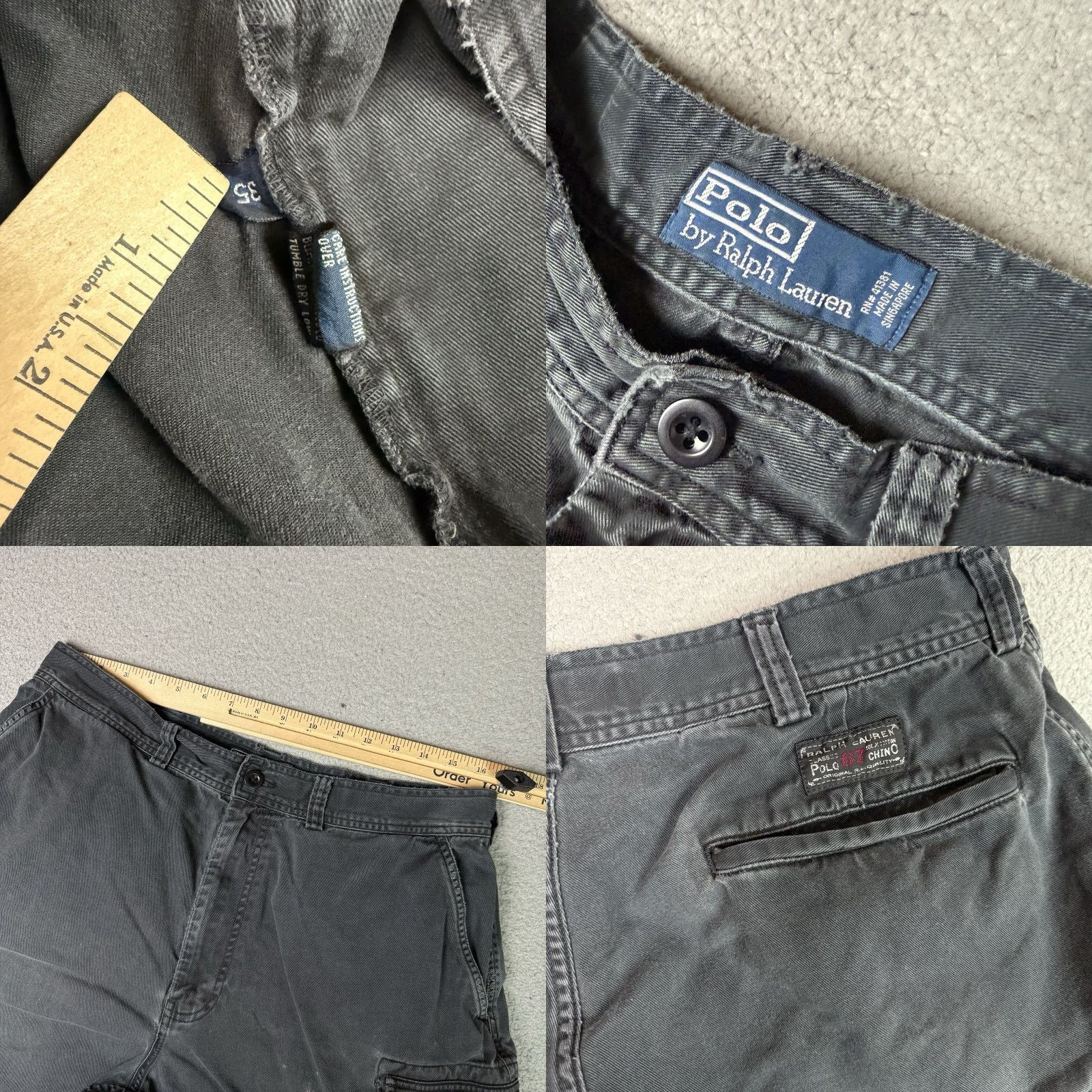 Polo Ralph Lauren VINTAGE Polo Ralph Lauren Cargo Shorts Mens 35 Gray Distressed 90s Relaxed Cotton Canvas Button Front Pockets 9in Inseam Noble Casual Size US XS / EU 42 / 0 - 8 Thumbnail