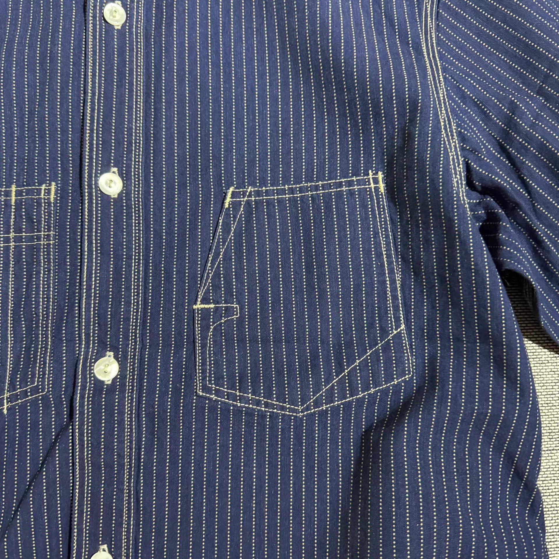 Freewheelers Freewheelers Wabash Blue Discharge Shirt 17.5 Size US XL / EU 56 / 4 - 4 Thumbnail