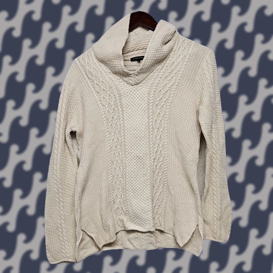Vintage Jeanne Pierre Sweater Cable-Knit Cowl Neck Beige Womens Size M Cotton Pullover Bohemian Classic Long Sleeve 100% Cotton Size M / US 6-8 / IT 42-44 - 1 Thumbnail