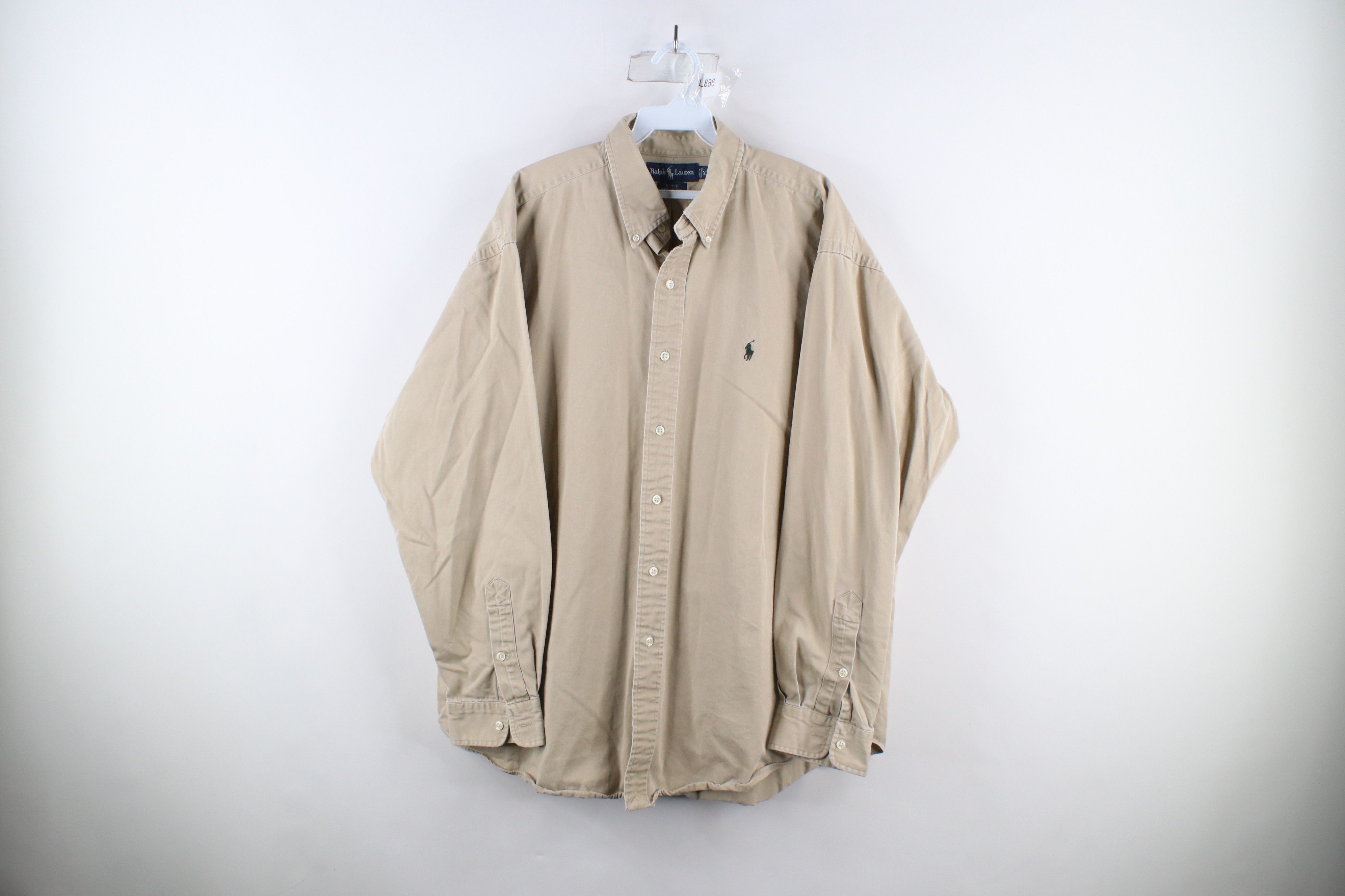 Ralph Lauren × Vintage Vintage 90s Ralph Lauren Collared Button Down Shirt Beige Size US XL / EU 56 / 4 - 1 Thumbnail