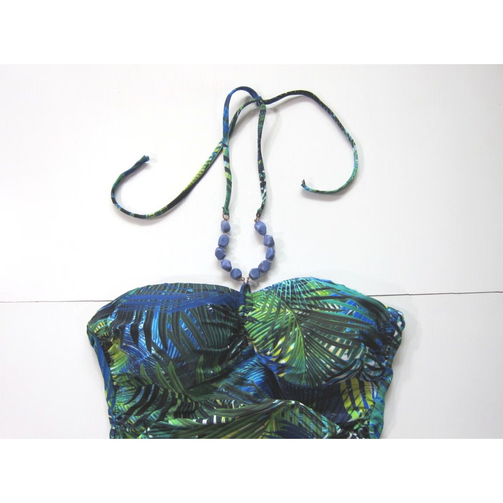 Chaps Chaps Ralph Lauren Green Blue Floral Beaded Halter One Piece Swimsuit Women 8/L Size ONE SIZE - 5 Thumbnail